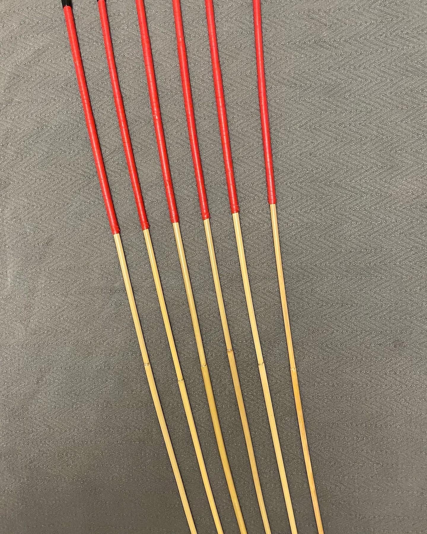 Professional Dominatrix Signature Set of 6 Natural Dragon Canes - 100 cms Length & 7 -12.5 mm D - Roo Leather Handles - Coated Finish - Stripewell Canes