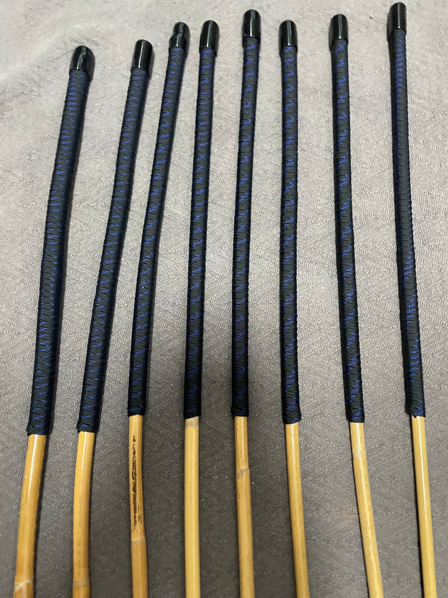 Kooboo Rattan Canes / School Canes Set of 8 Rattan Punishment Canes - 83 - 87 cms Length - Blue Streak Paracord Handles - Stripewell Canes