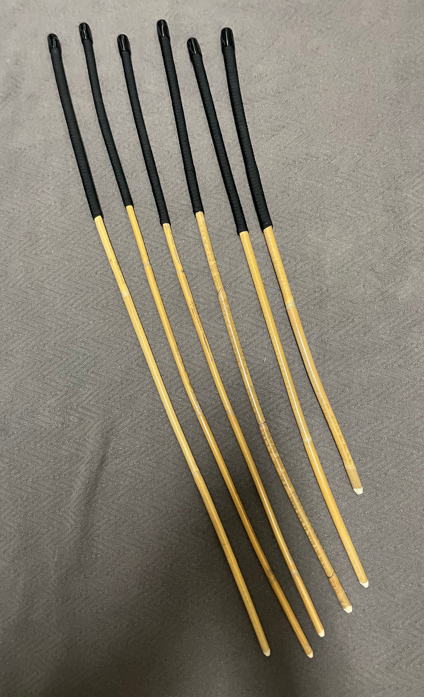Beginner Kooboo Rattan Punishment canes / BDSM Canes Set of 6 - Black Paracord Handles - Stripewell Canes