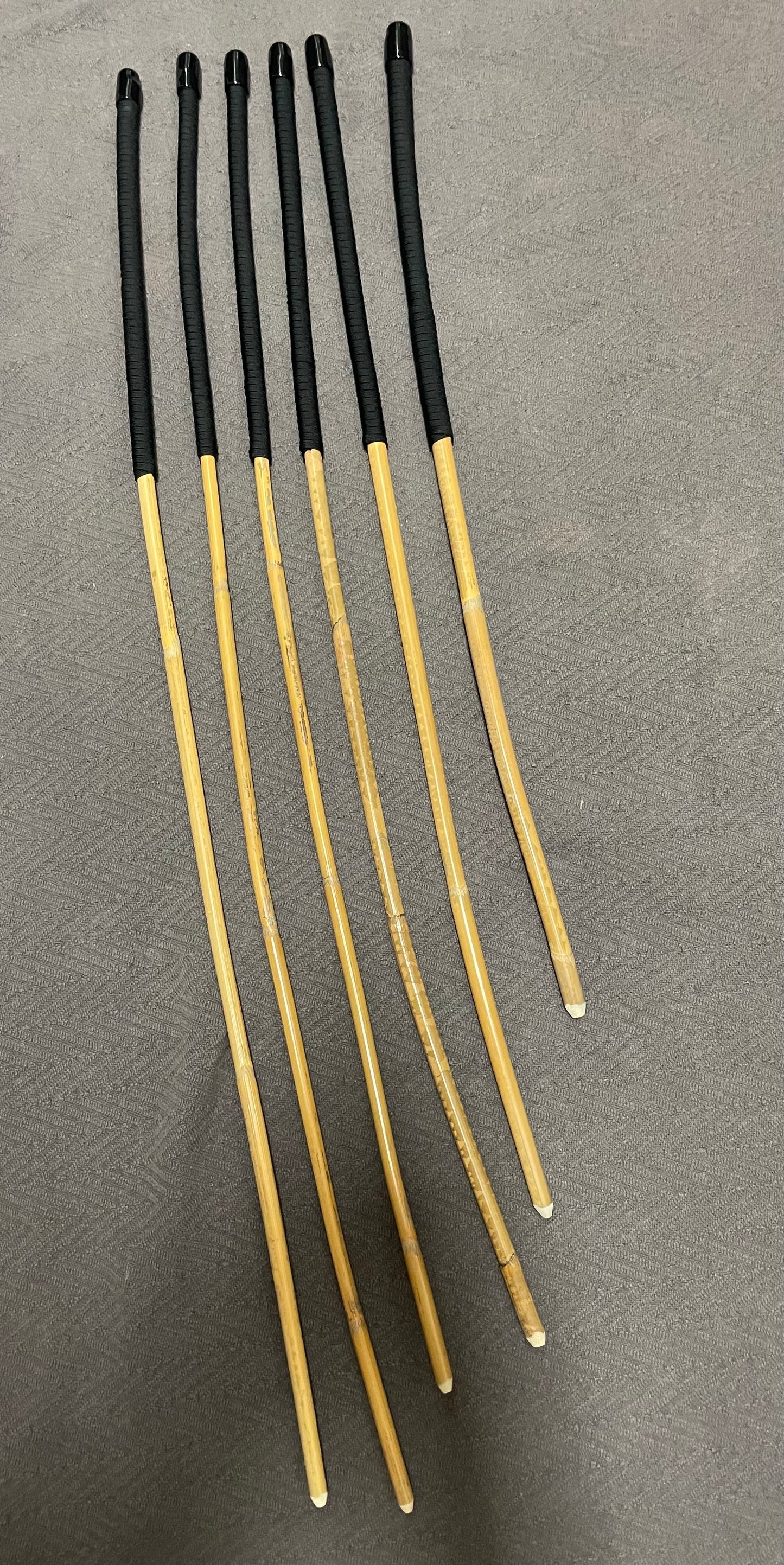 Beginner Kooboo Rattan Punishment canes / BDSM Canes Set of 6 - Black Paracord Handles - Stripewell Canes