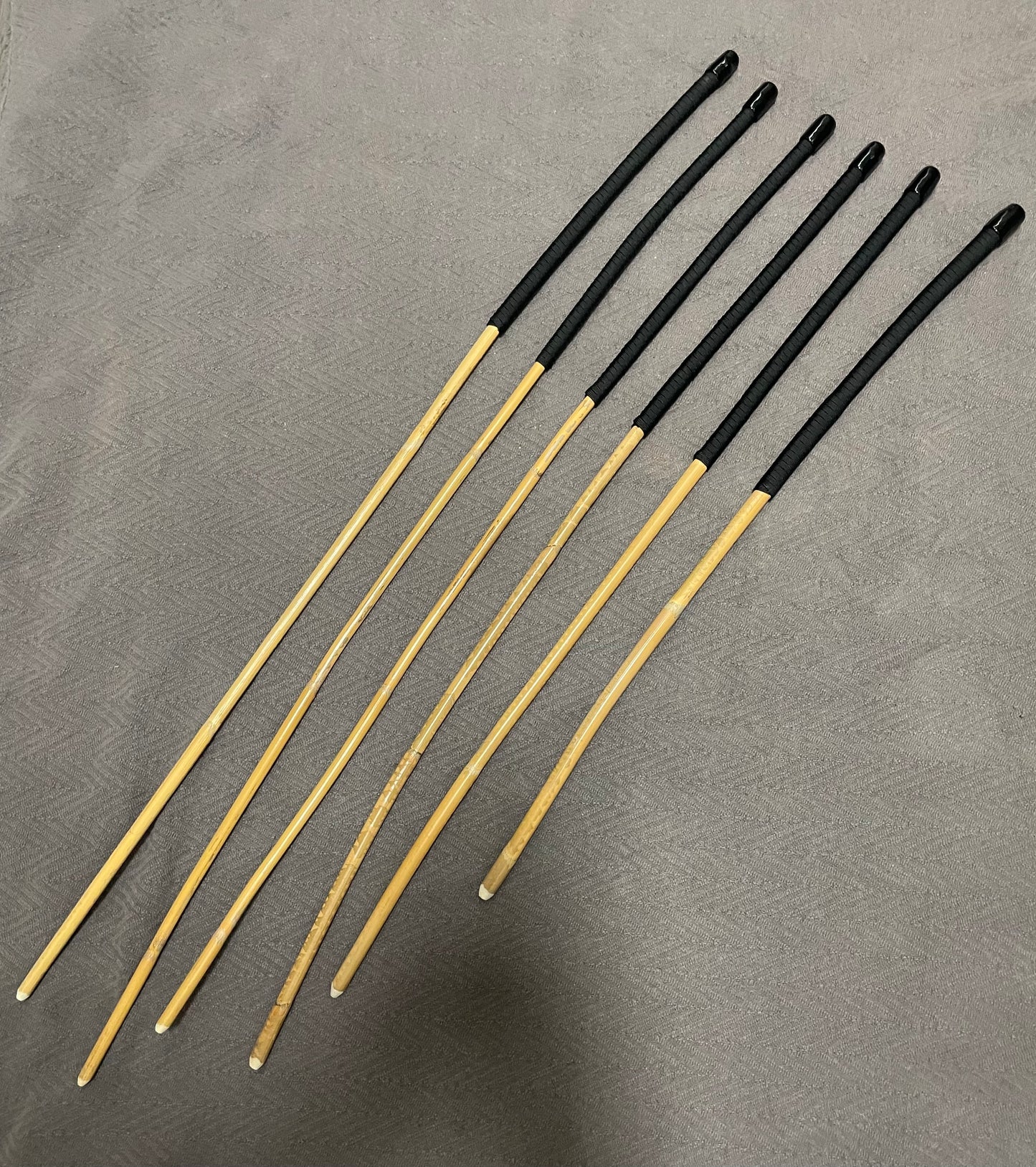 Beginner Kooboo Rattan Punishment canes / BDSM Canes Set of 6 - Black Paracord Handles - Stripewell Canes
