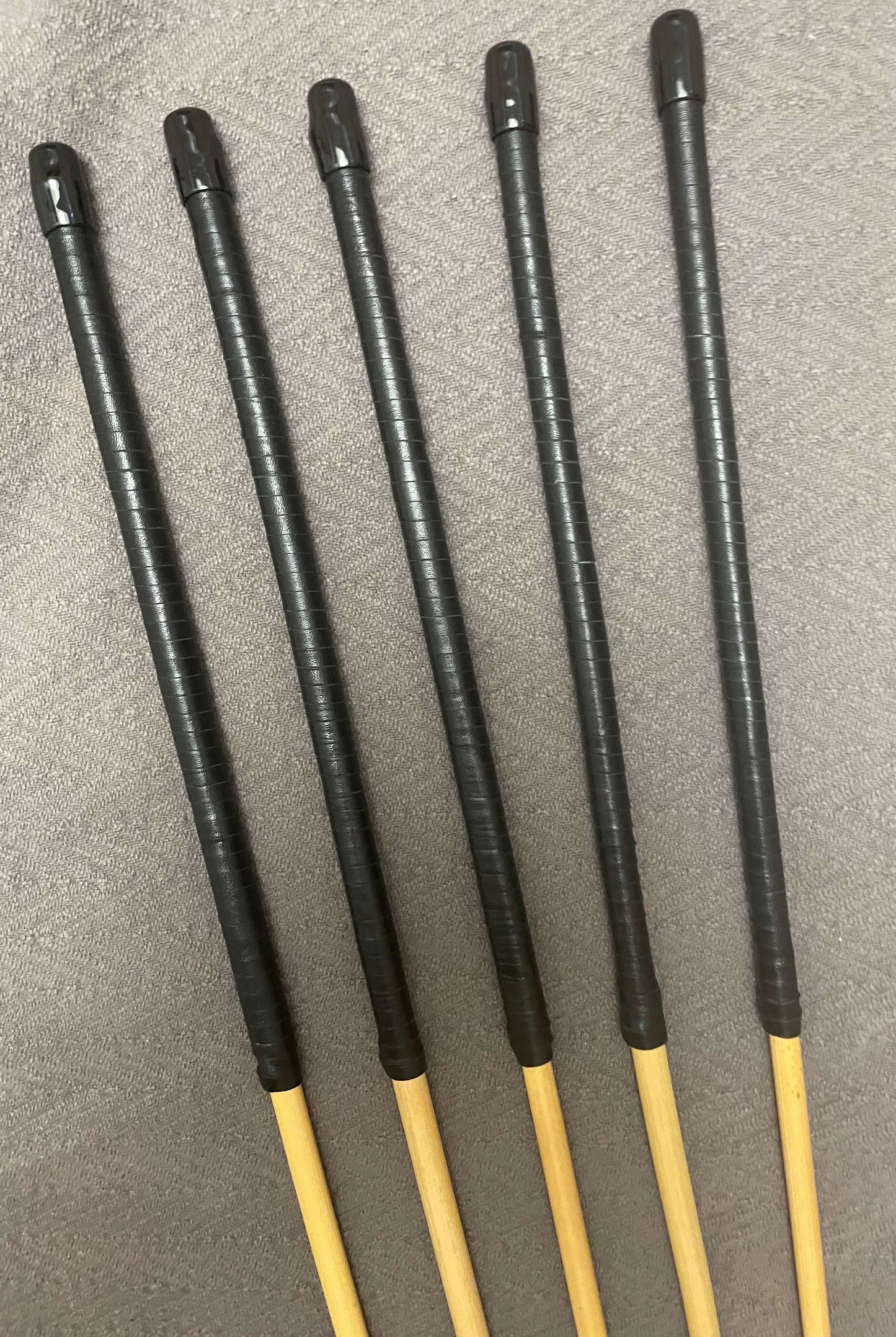 No Knot / Ultimate / Knotless Dragon Cane Set of 5 - 92 cms length - Black Kangaroo Leather Handles - Stripewell Canes
