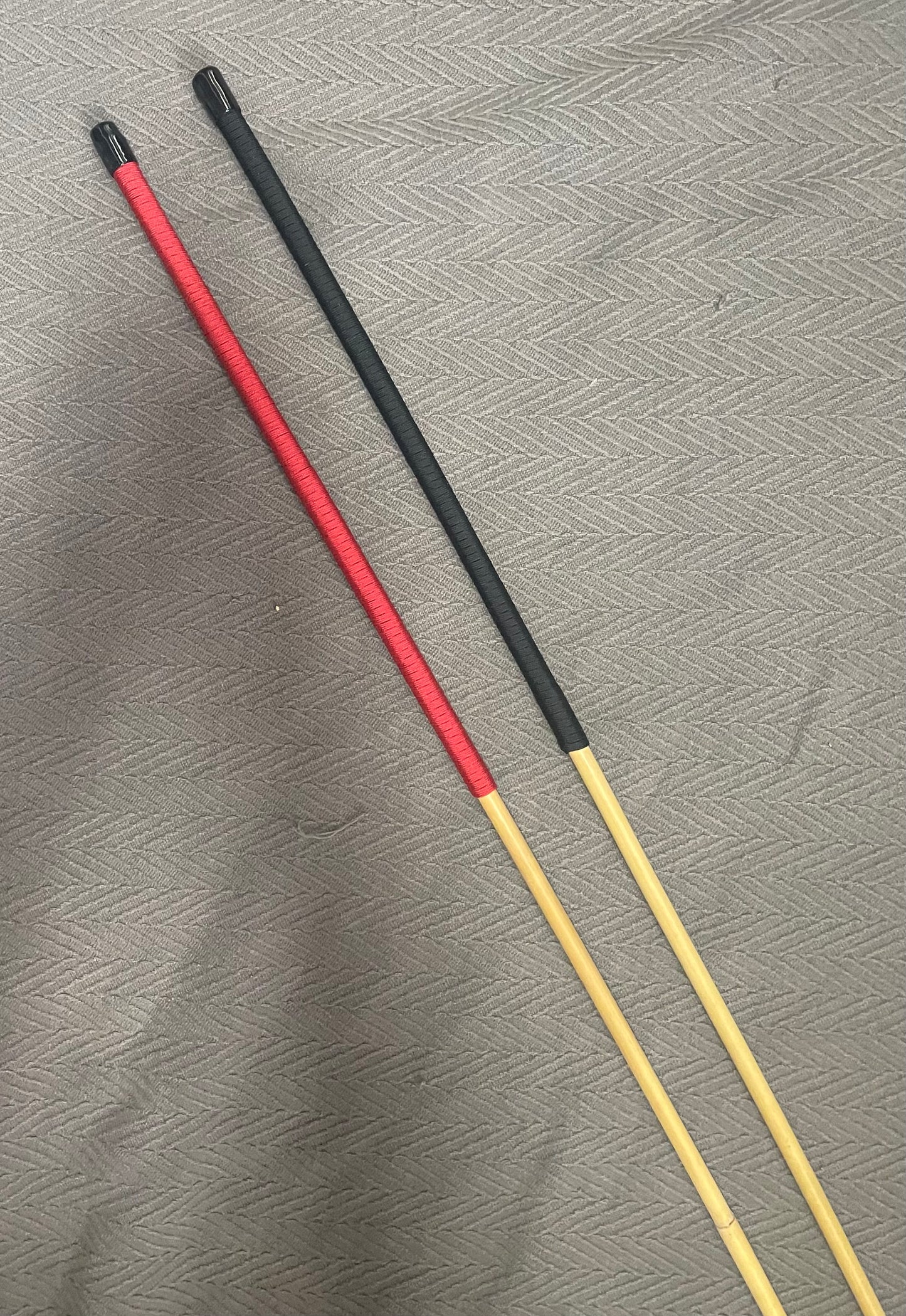 The Scorpion - Whippy Natural Dragon Rattan Cane / Punishment Cane - 105 cms L & 8 - 9 mm Diameter - 14" BLACK/RED Paracord Handles - Stripewell Canes