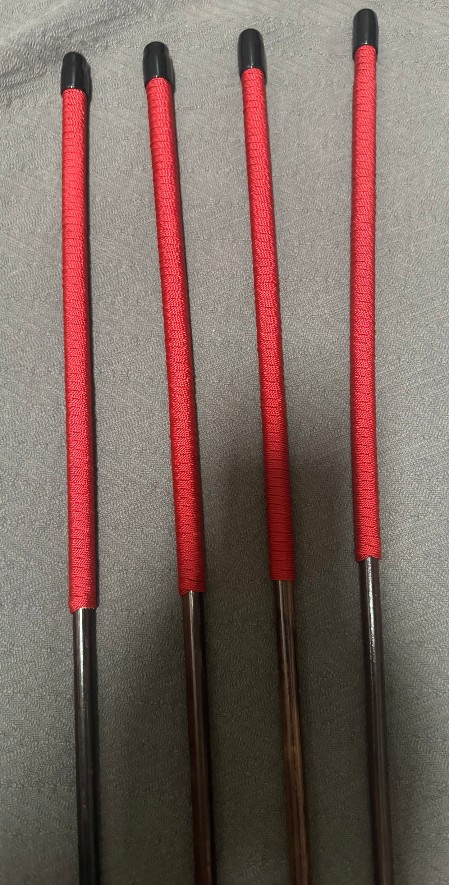 Set of 4 Whippy Smoked Dragon Canes / Falaka Bastinado Canes - 90 cms L & 8 - 10 mm D - Imperial Red Paracord Handles - Stripewell Canes
