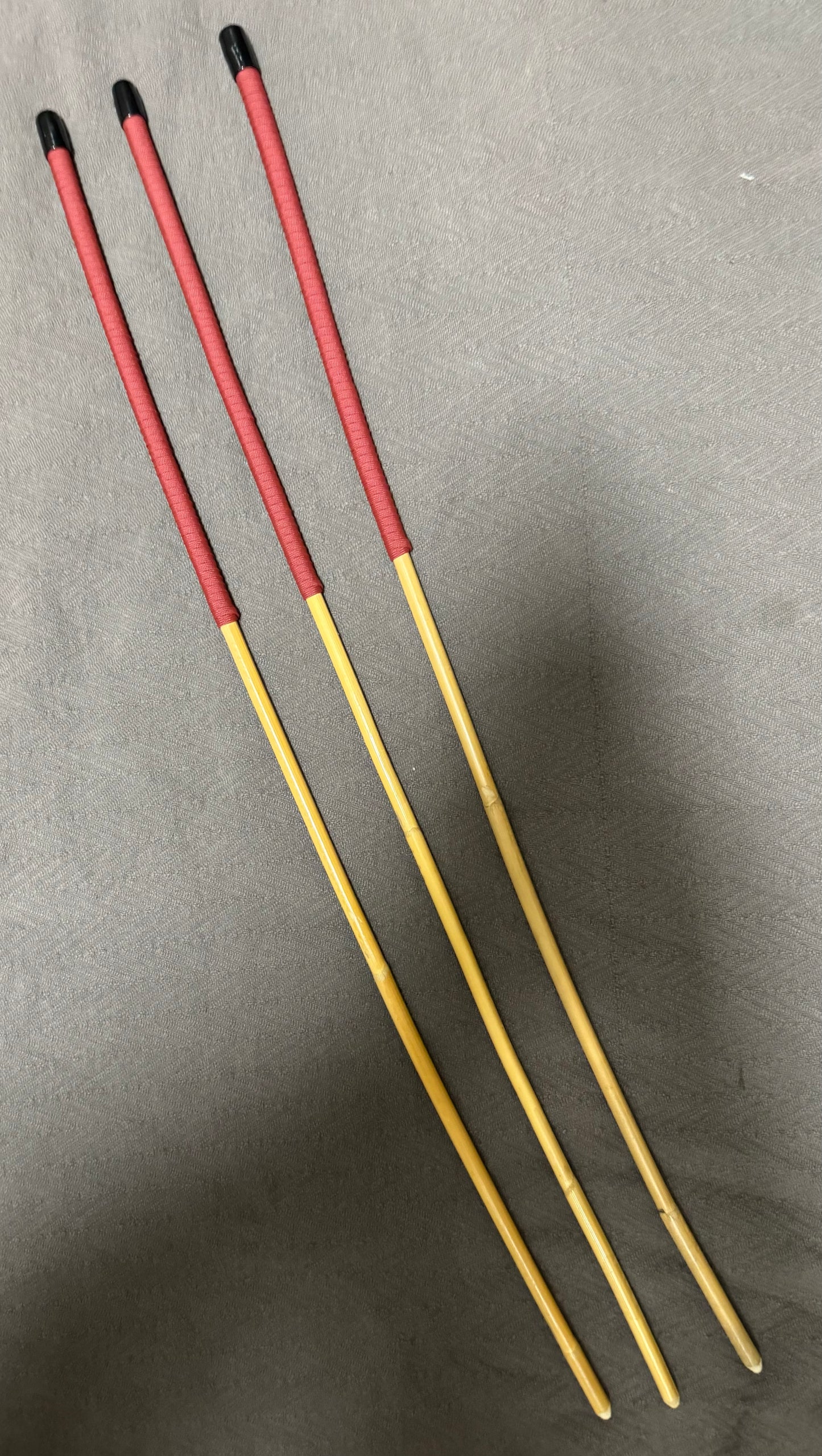 Senior Kooboo Rattan Punishment Canes / School Canes Set of 3 - 80 - 82 cms L & 9 - 10 mm D - BRICK RED Paracord Handles - Stripewell Canes