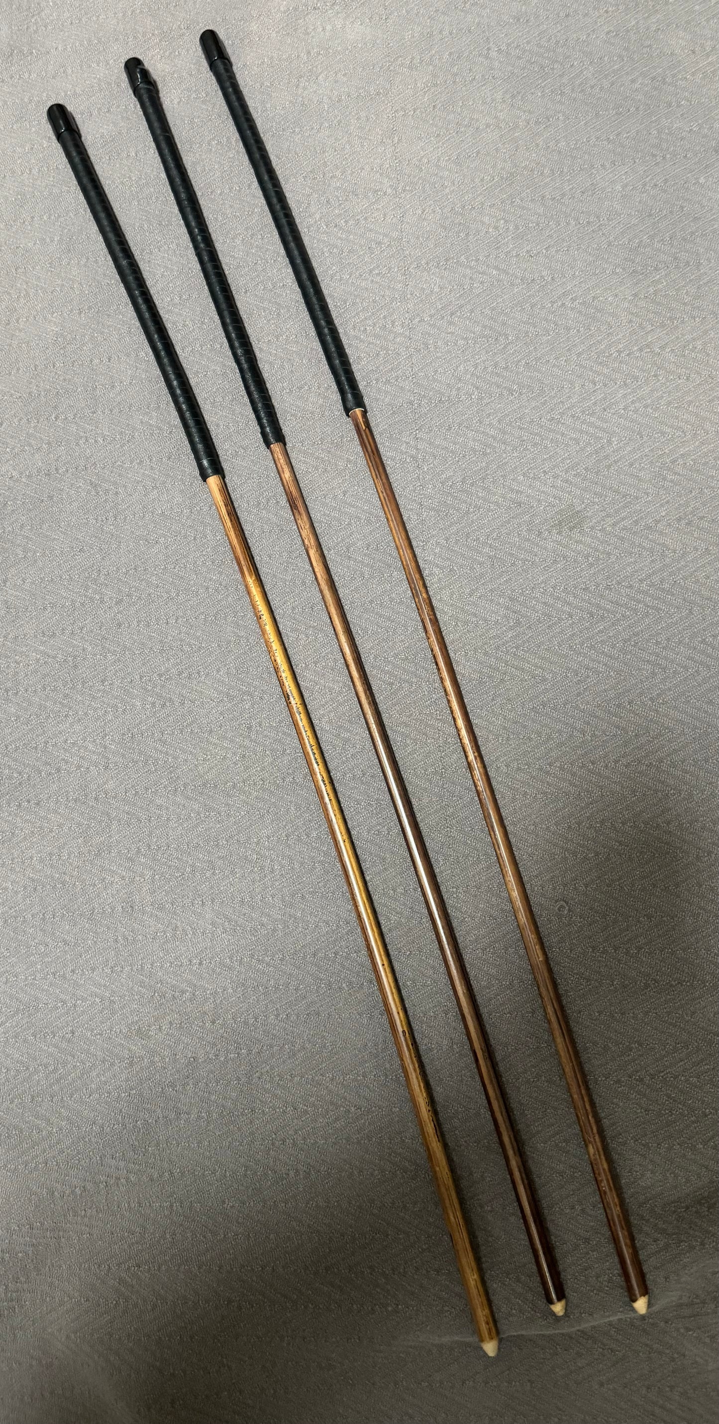 No Knot Smoked Dragon Canes / Knotless Smoked Dragon Canes Set of 3 - 90 - 92 cms length - Black Kangaroo Leather Handles - Stripewell Canes