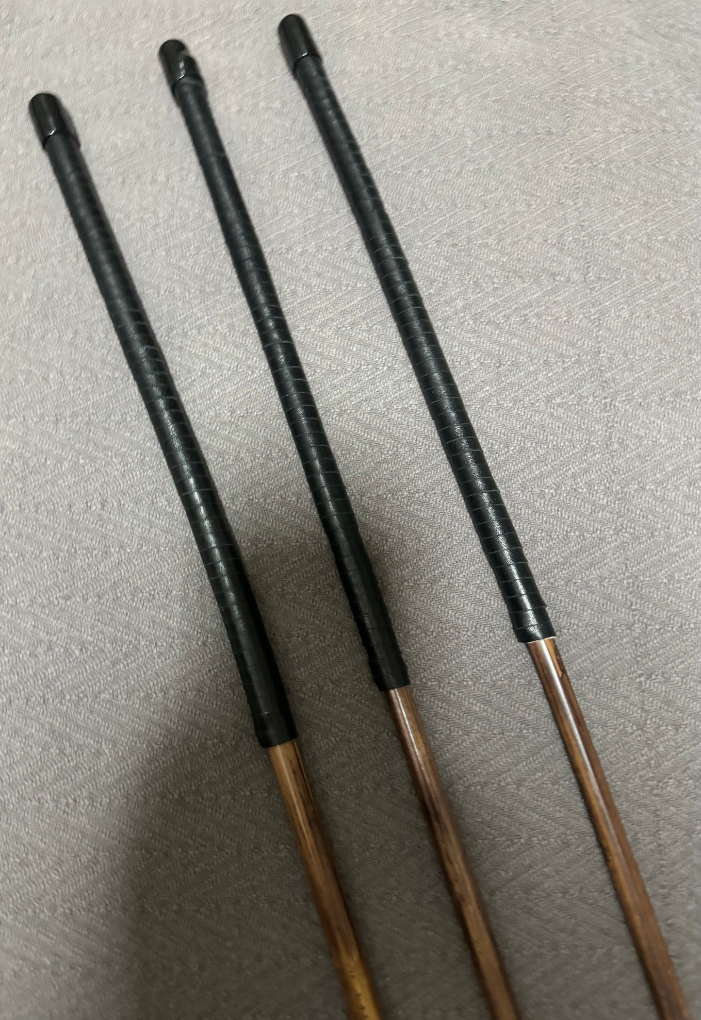 No Knot Smoked Dragon Canes / Knotless Smoked Dragon Canes Set of 3 - 90 - 92 cms length - Black Kangaroo Leather Handles - Stripewell Canes