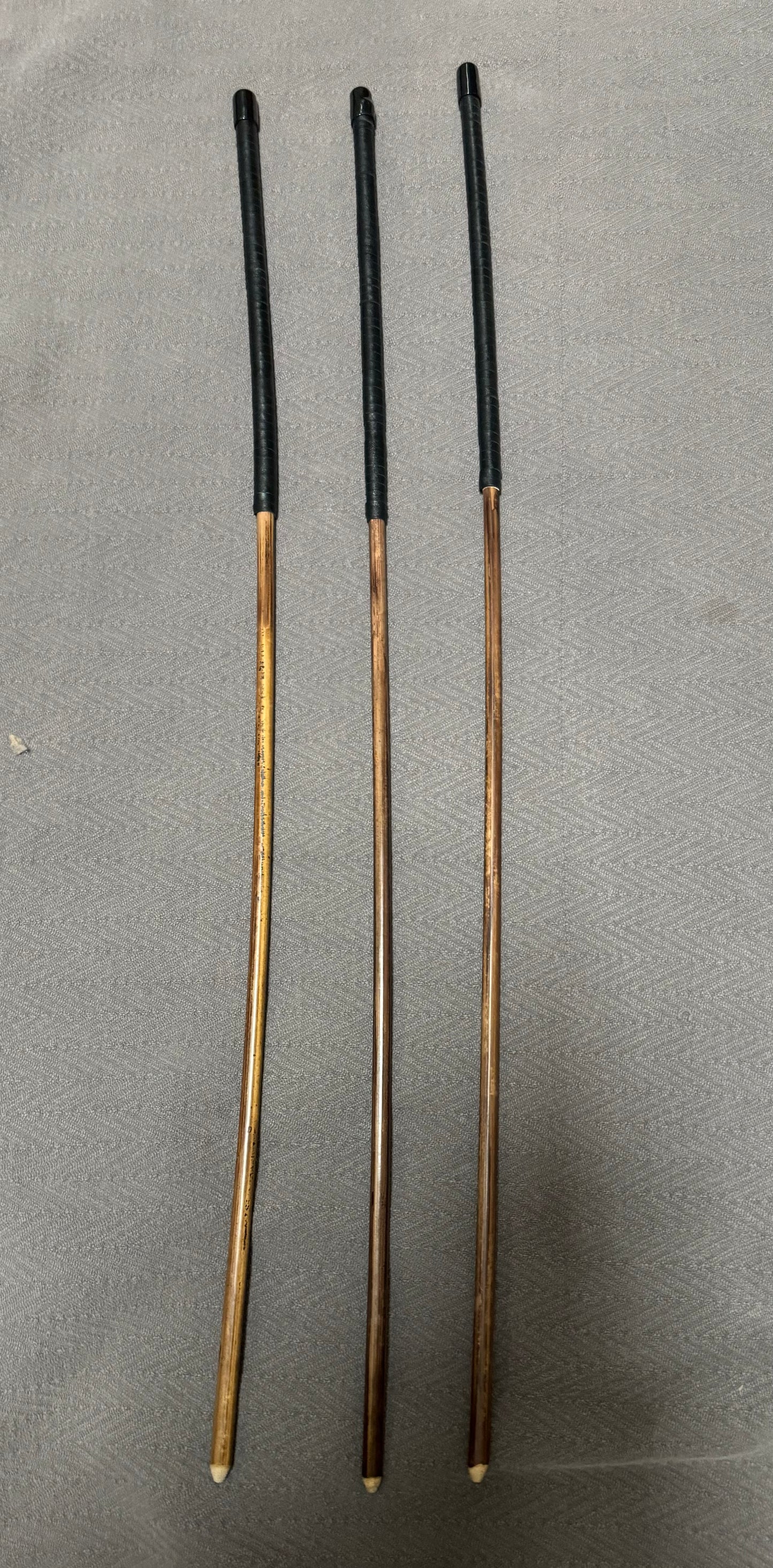 No Knot Smoked Dragon Canes / Knotless Smoked Dragon Canes Set of 3 - 90 - 92 cms length - Black Kangaroo Leather Handles - Stripewell Canes