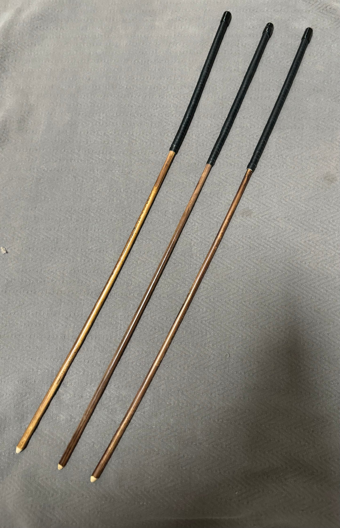 No Knot Smoked Dragon Canes / Knotless Smoked Dragon Canes Set of 3 - 90 - 92 cms length - Black Kangaroo Leather Handles - Stripewell Canes