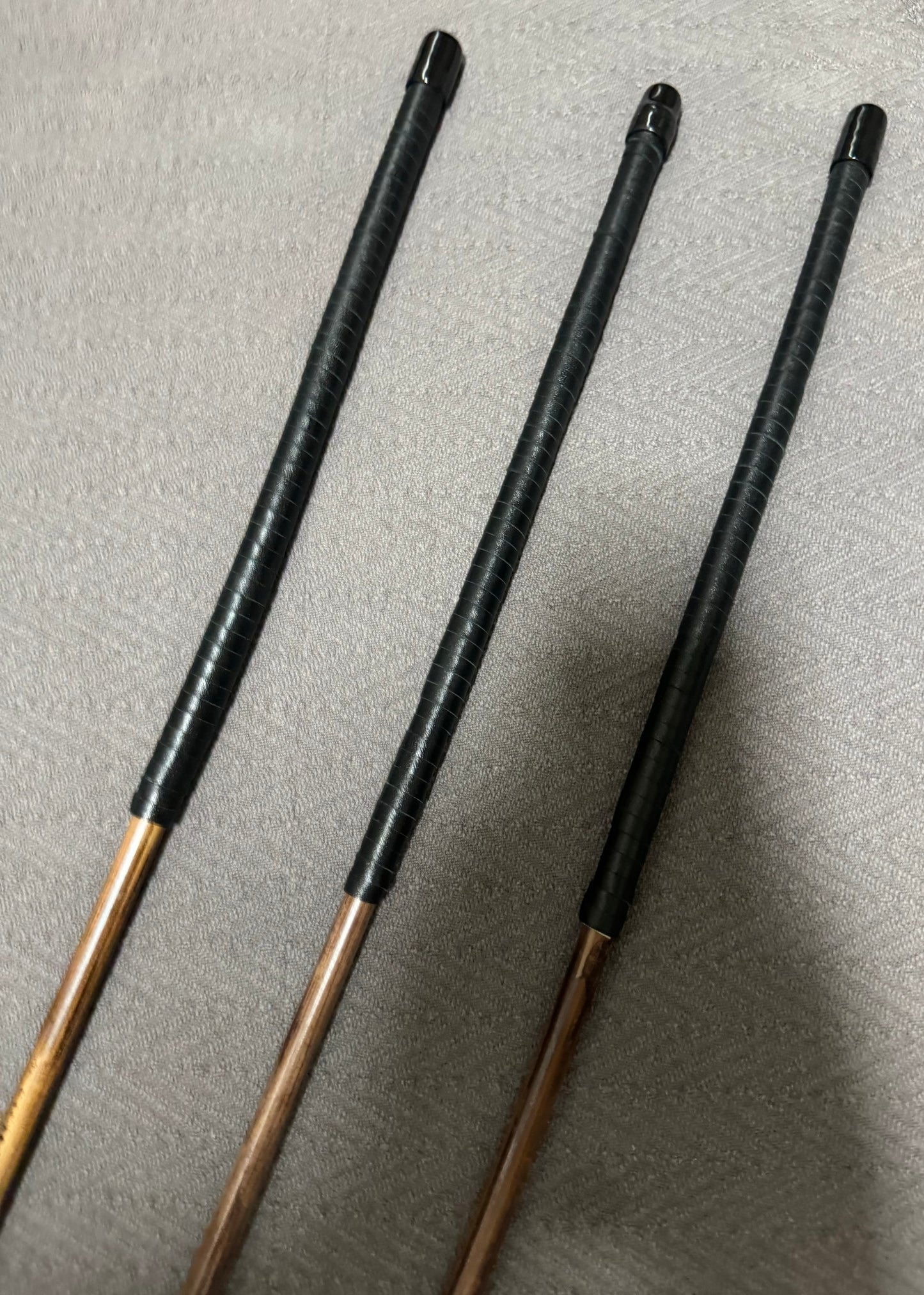 No Knot Smoked Dragon Canes / Knotless Smoked Dragon Canes Set of 3 - 90 - 92 cms length - Black Kangaroo Leather Handles - Stripewell Canes