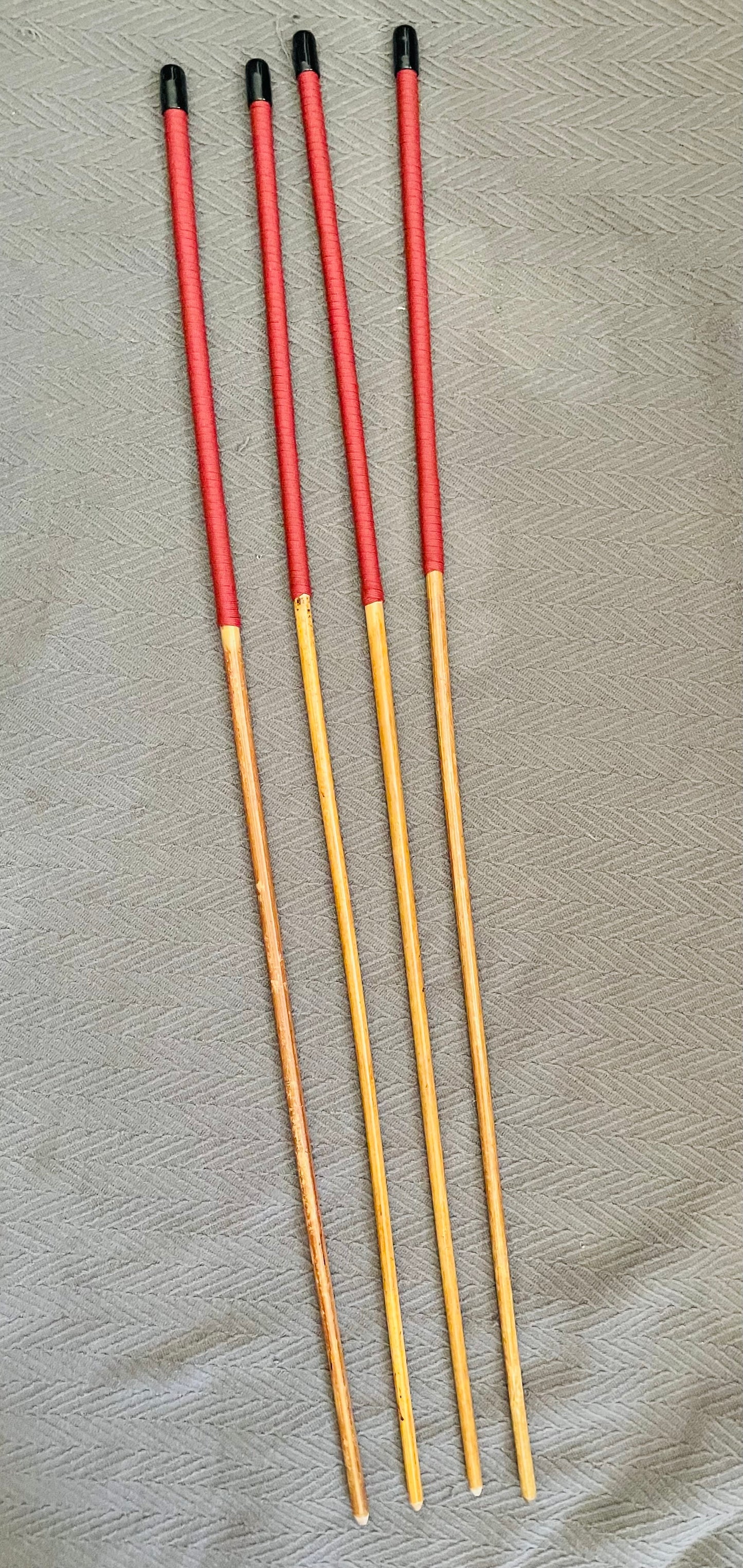 No Knot Golden Smoked Dragon Canes / Knotless Smoked Dragon Canes / Set of 4 - 90 to 92 cms length - Brick Red Paracord Handles - Stripewell Canes