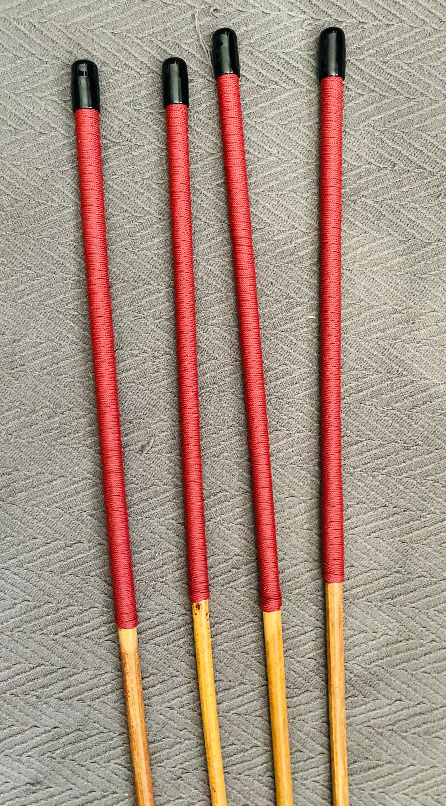 No Knot Golden Smoked Dragon Canes / Knotless Smoked Dragon Canes / Set of 4 - 90 to 92 cms length - Brick Red Paracord Handles - Stripewell Canes