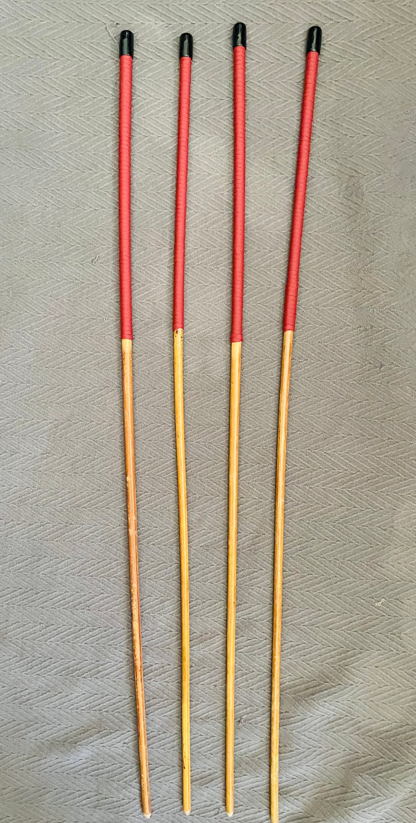 No Knot Golden Smoked Dragon Canes / Knotless Smoked Dragon Canes / Set of 4 - 90 to 92 cms length - Brick Red Paracord Handles - Stripewell Canes
