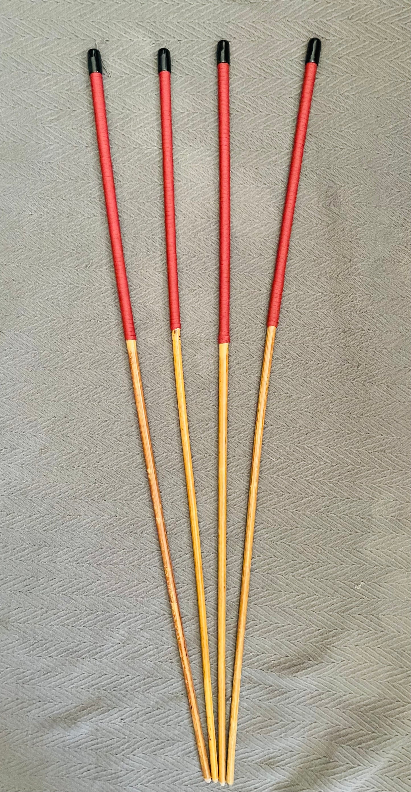 No Knot Golden Smoked Dragon Canes / Knotless Smoked Dragon Canes / Set of 4 - 90 to 92 cms length - Brick Red Paracord Handles - Stripewell Canes