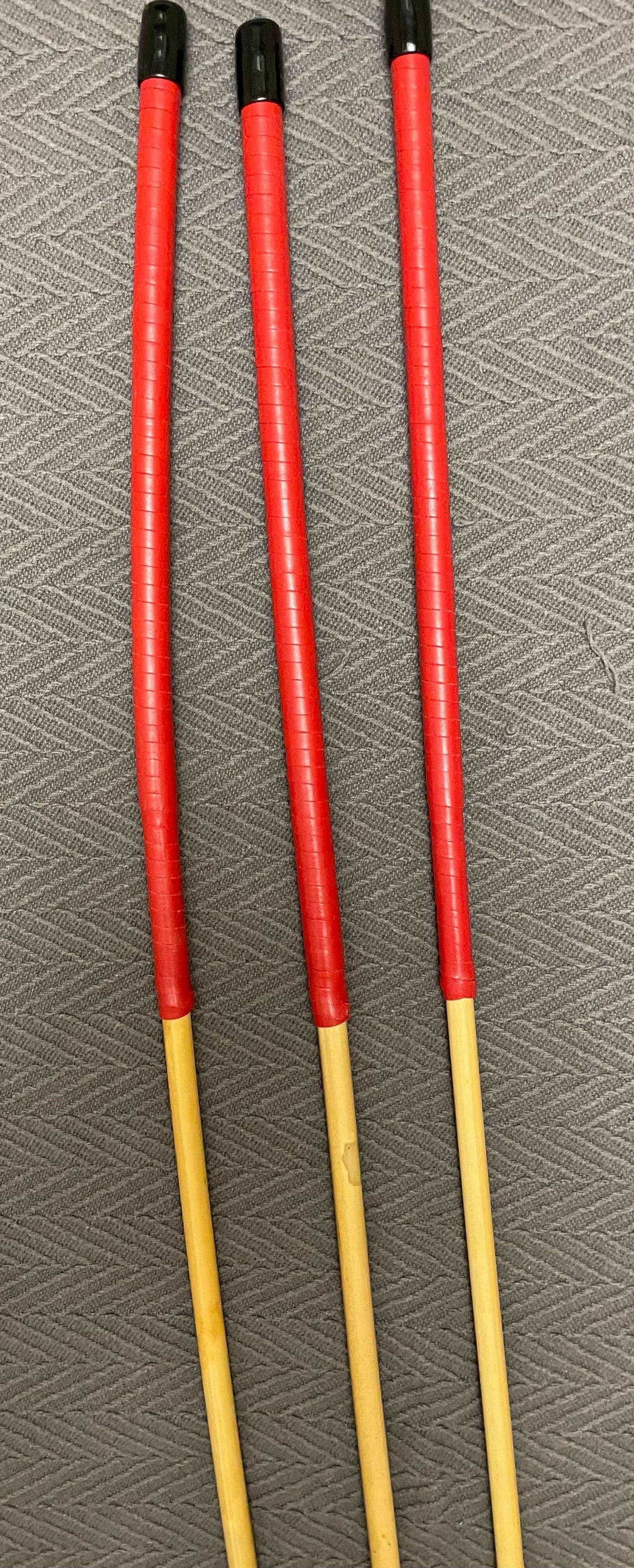 Set of 3 No Knot Natural Dragon Canes / School Canes / Whipping Canes - NO KNOT PRO SET - 90 cms Length - BLACK/RED Kangaroo Leather Handles - Stripewell Canes