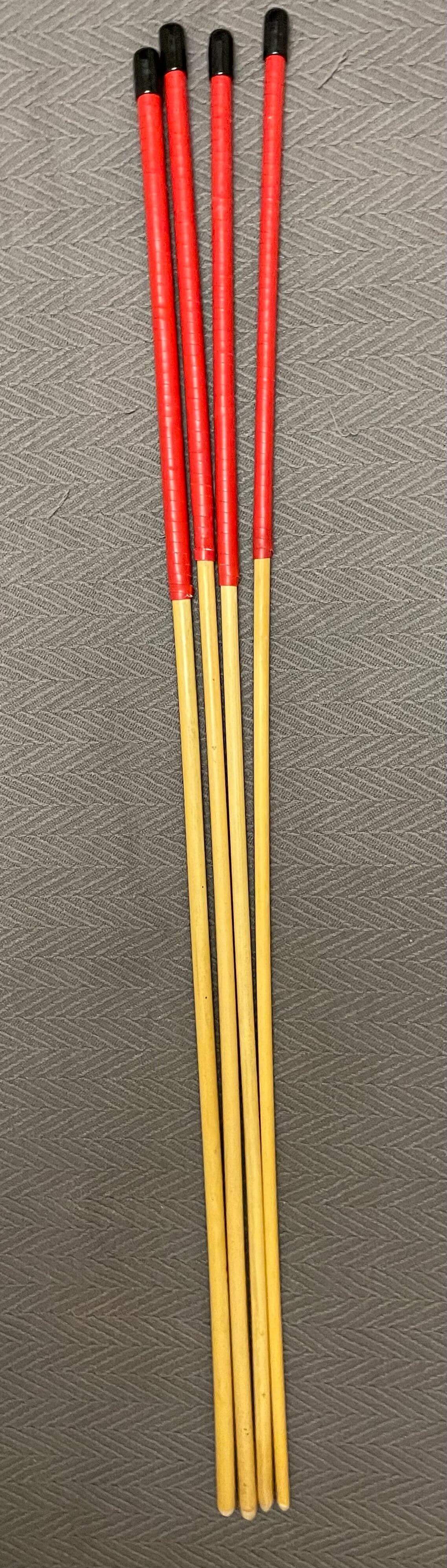 Set of 4 No Knot Natural Dragon Canes / School Canes / Whipping Canes - NO KNOT PRO SET - 90 cms Length - RED Kangaroo Leather Handles - Stripewell Canes