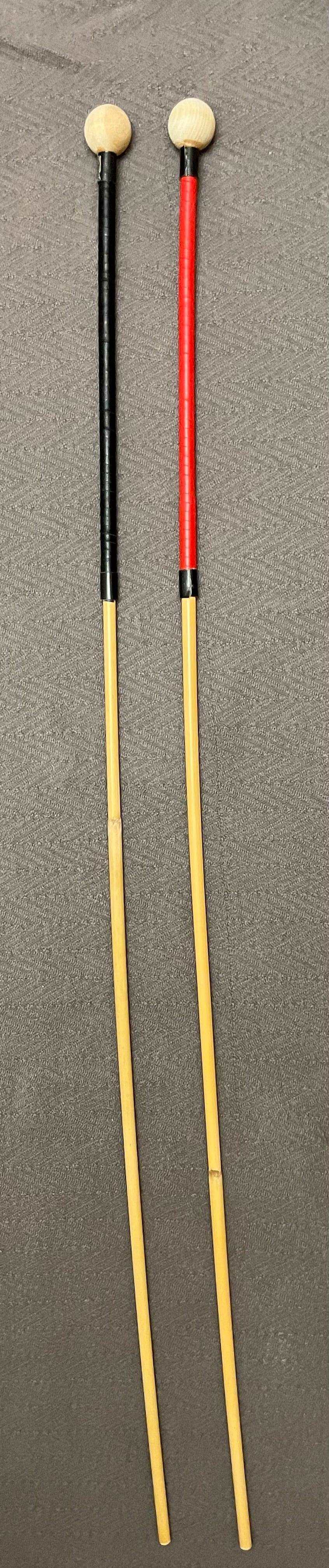 Dressage Whip Style Natural Dragon Rattan Cane / School Cane / Punishment Cane - 95/100 cms Length - 9/9.5 mm Diameter - BLACK/RED Kangaroo Leather / Paracord Handles - Stripewell Canes