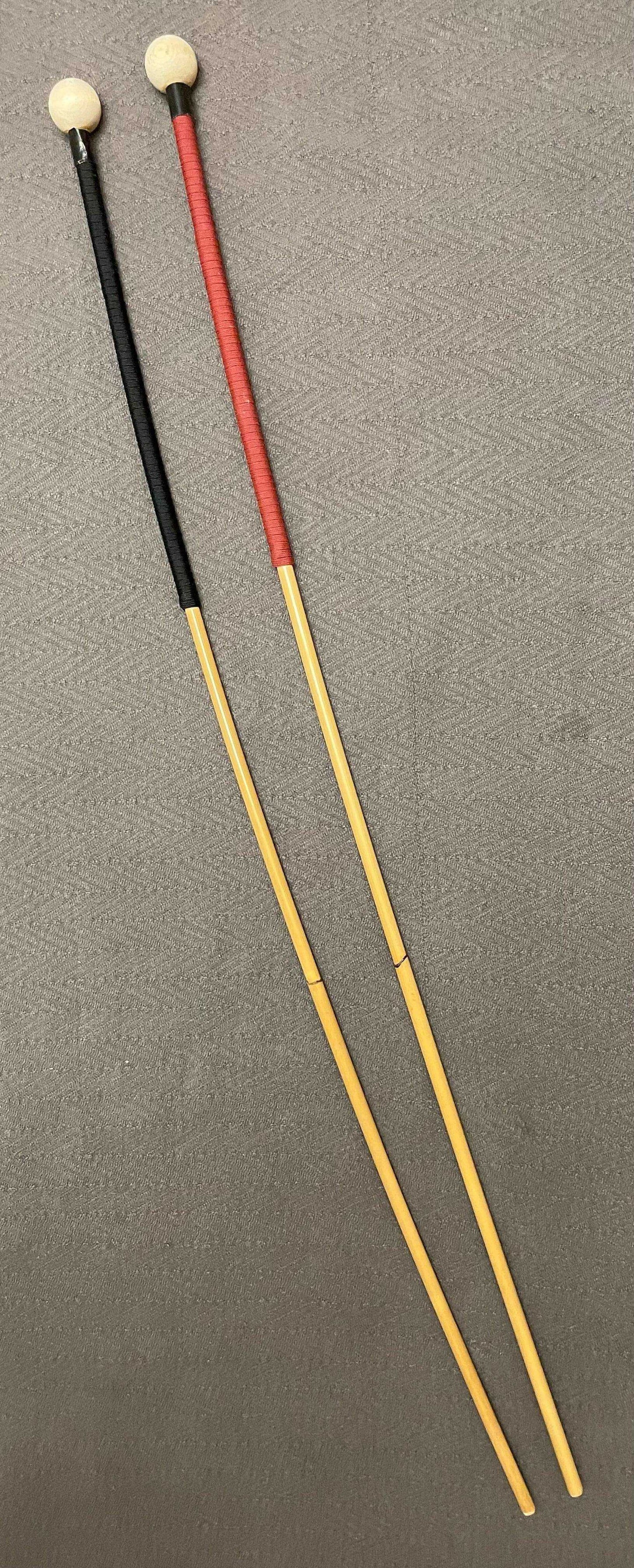 Dressage Whip Style Natural Dragon Rattan Cane / School Cane / Punishment Cane - 95/100 cms Length - 9/9.5 mm Diameter - BLACK/RED Kangaroo Leather / Paracord Handles - Stripewell Canes