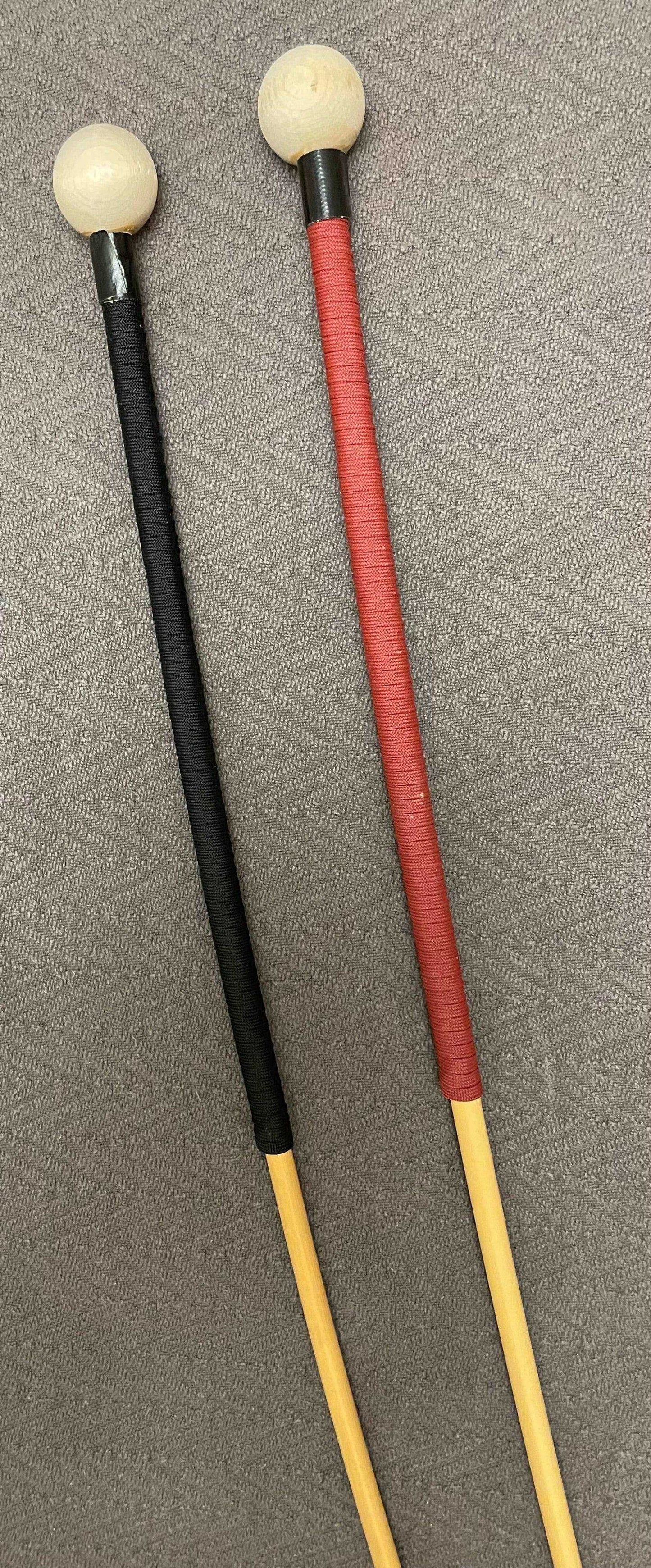 Dressage Whip Style Natural Dragon Rattan Cane / School Cane / Punishment Cane - 95/100 cms Length - 9/9.5 mm Diameter - BLACK/RED Kangaroo Leather / Paracord Handles - Stripewell Canes