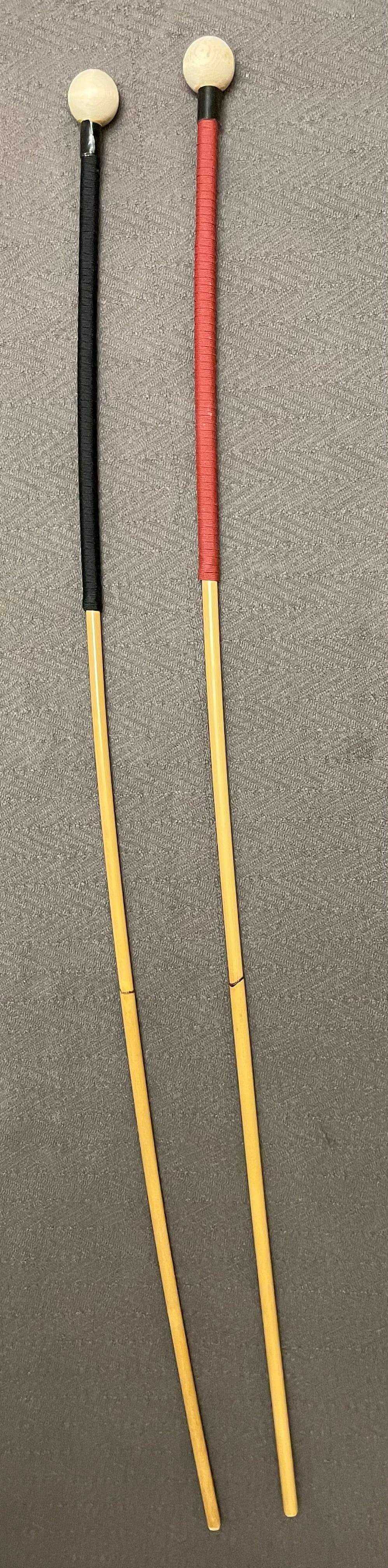 Dressage Whip Style Natural Dragon Rattan Cane / School Cane / Punishment Cane - 95/100 cms Length - 9/9.5 mm Diameter - BLACK/RED Kangaroo Leather / Paracord Handles - Stripewell Canes