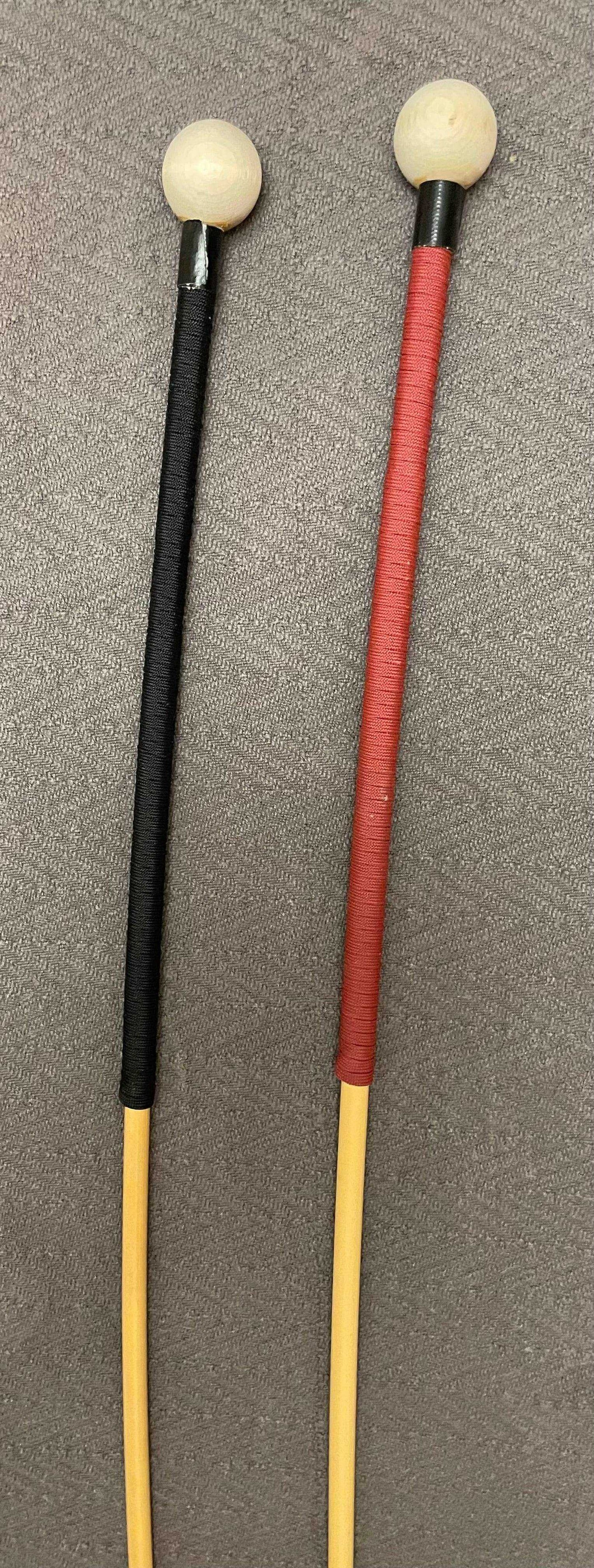 Dressage Whip Style Natural Dragon Rattan Cane / School Cane / Punishment Cane - 95/100 cms Length - 9/9.5 mm Diameter - BLACK/RED Kangaroo Leather / Paracord Handles - Stripewell Canes