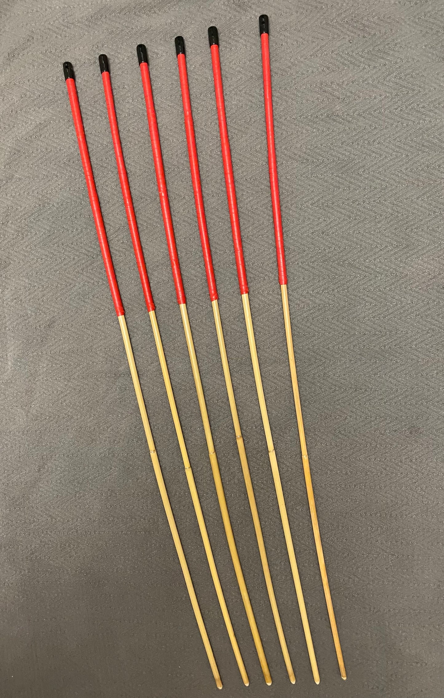 ProDomme Set of 6 Whippy Dragon Canes / Swishy Canes / Falaka Bastinado Canes - 95 cms - Red Kangaroo Leather Handles - Stripewell Canes