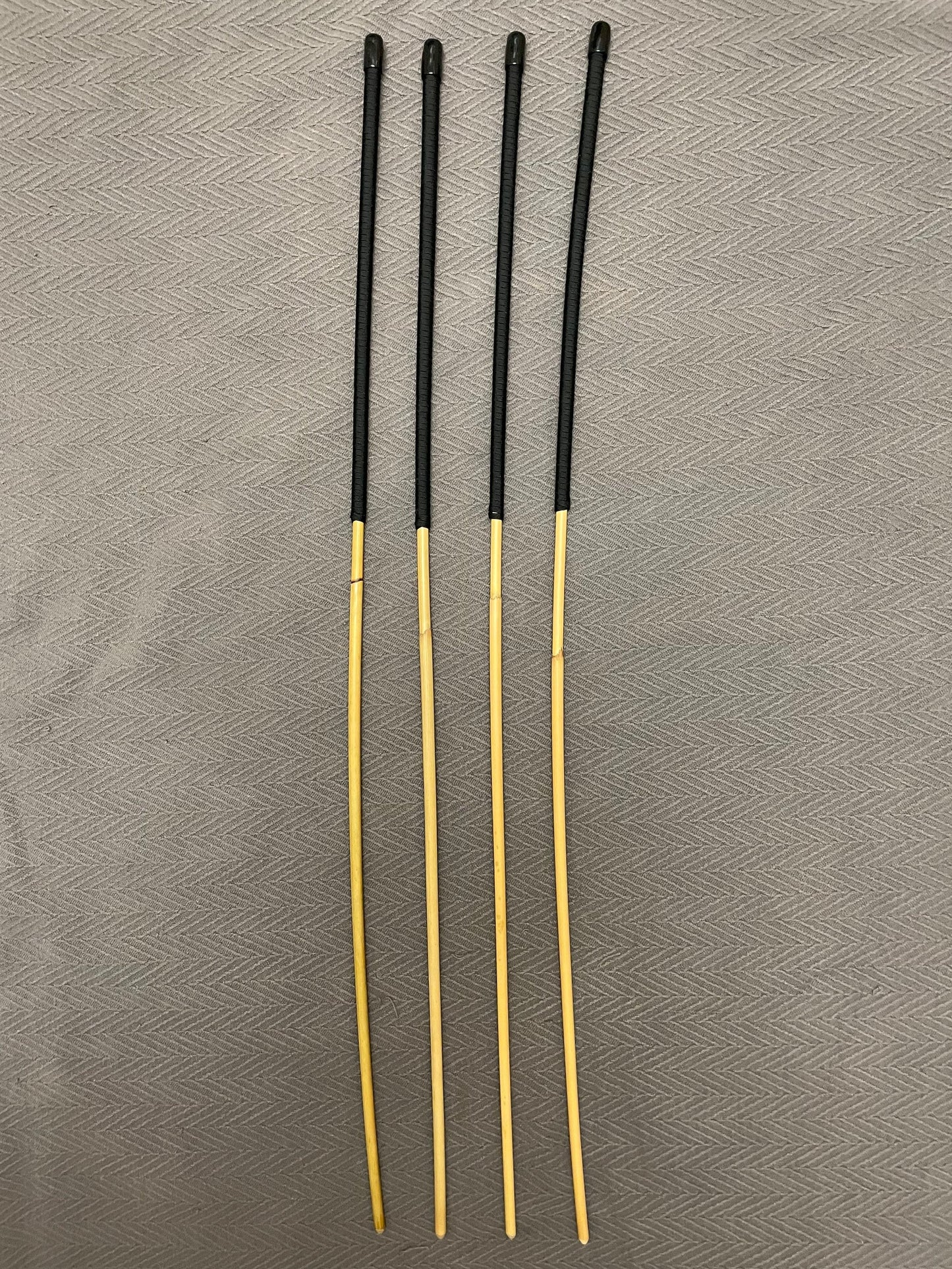 The Stinger Set of 4 Kooboo Rattan Canes / School Canes / Whippy Canes - WHIPPY AND THIN SET - 82 - 85 cms L & 6.5 -8.5 mm D - 12 inch BLACK / RED Paracord Handles