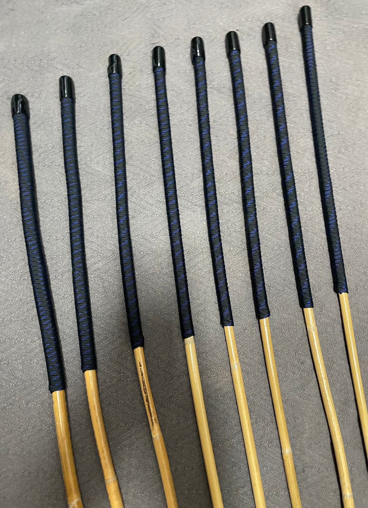 Kooboo Rattan Canes / School Canes  Set of 8 Rattan Punishment Canes - 83 - 87 cms Length - Blue Streak Paracord Handles - Stripewell Canes