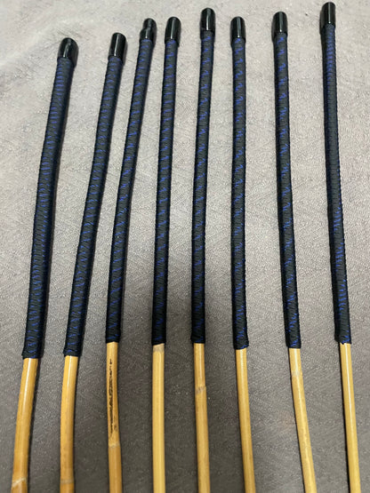 Kooboo Rattan Canes / School Canes  Set of 8 Rattan Punishment Canes - 83 - 87 cms Length - Blue Streak Paracord Handles - Stripewell Canes