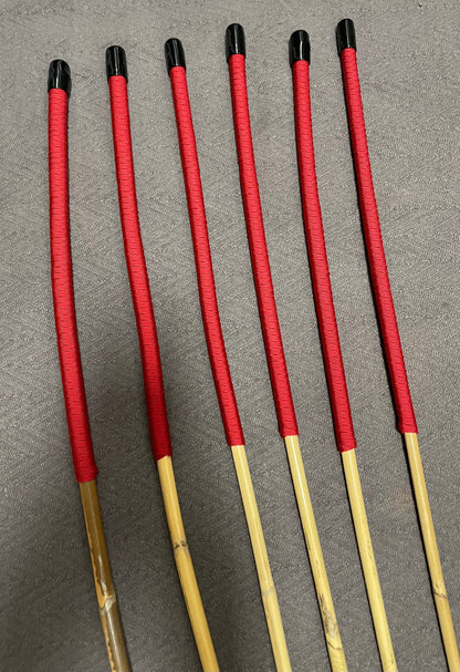 Kooboo Rattan Canes / School Canes  Set of 6 Rattan Punishment Canes - 83 - 87 cms Length - RED Paracord Handles - Stripewell Canes