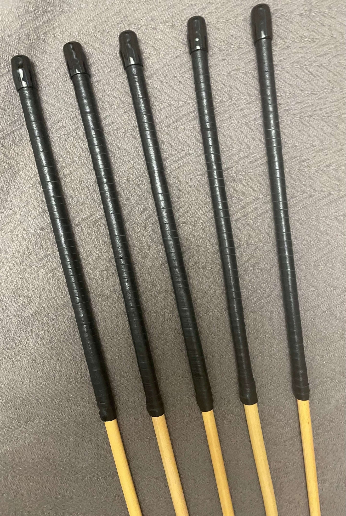 No Knot / Ultimate / Knotless Dragon Cane Set of 5  - 92 cms length - Black Kangaroo Leather Handles - Stripewell Canes