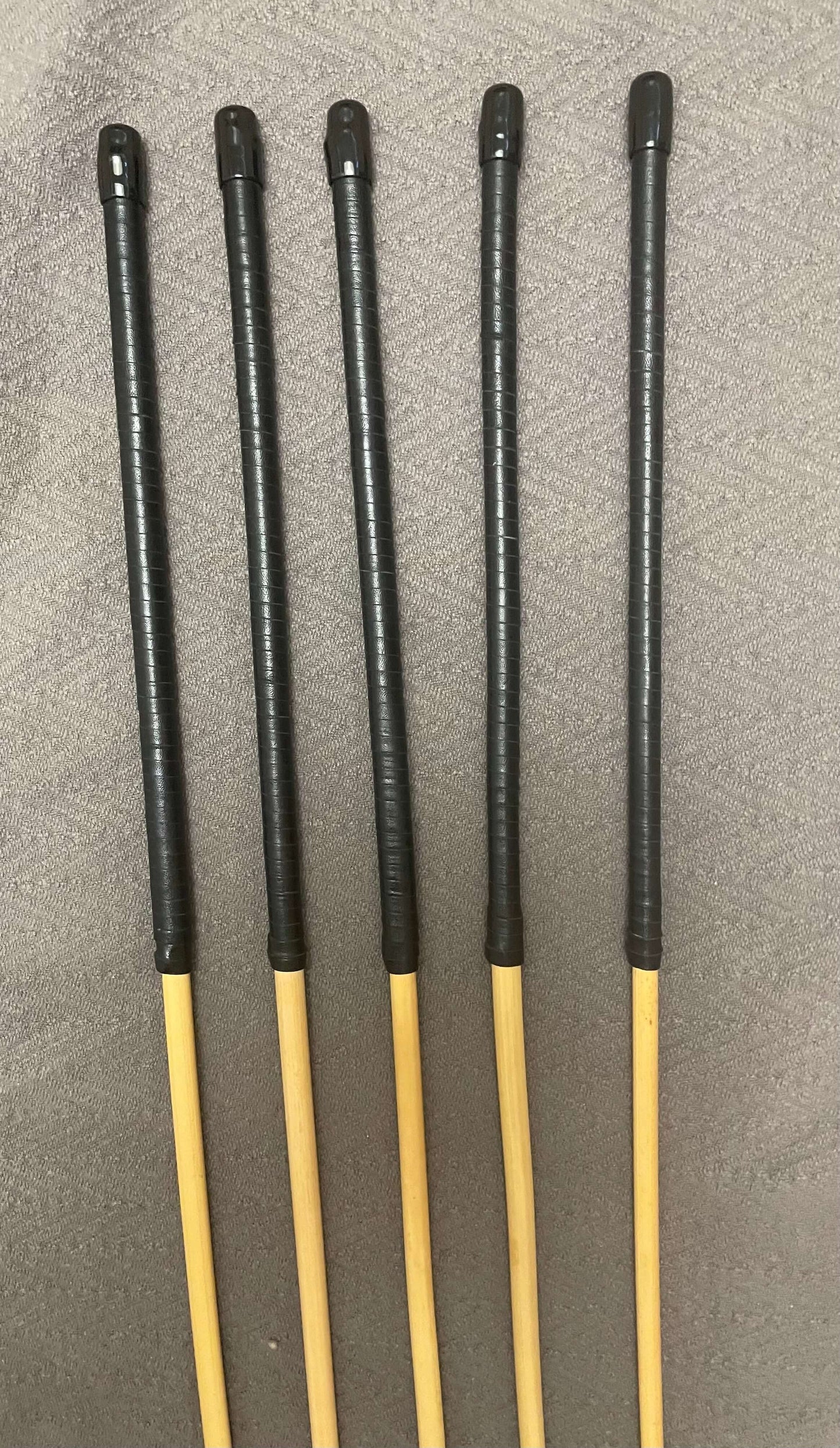 No Knot / Ultimate / Knotless Dragon Cane Set of 5  - 92 cms length - Black Kangaroo Leather Handles - Stripewell Canes