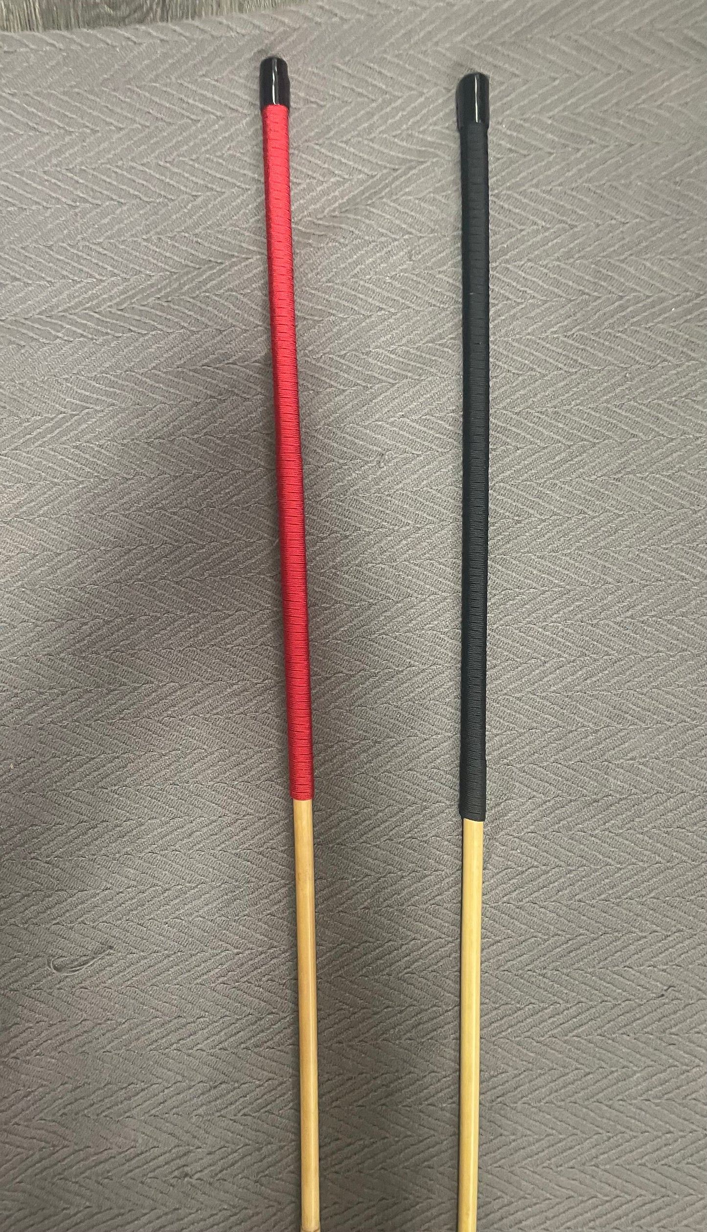 The Scorpion - Whippy Natural Dragon Rattan Cane / Punishment Cane - 105 cms L  & 8 - 9 mm Diameter - 14" BLACK/RED  Paracord  Handles - Stripewell Canes