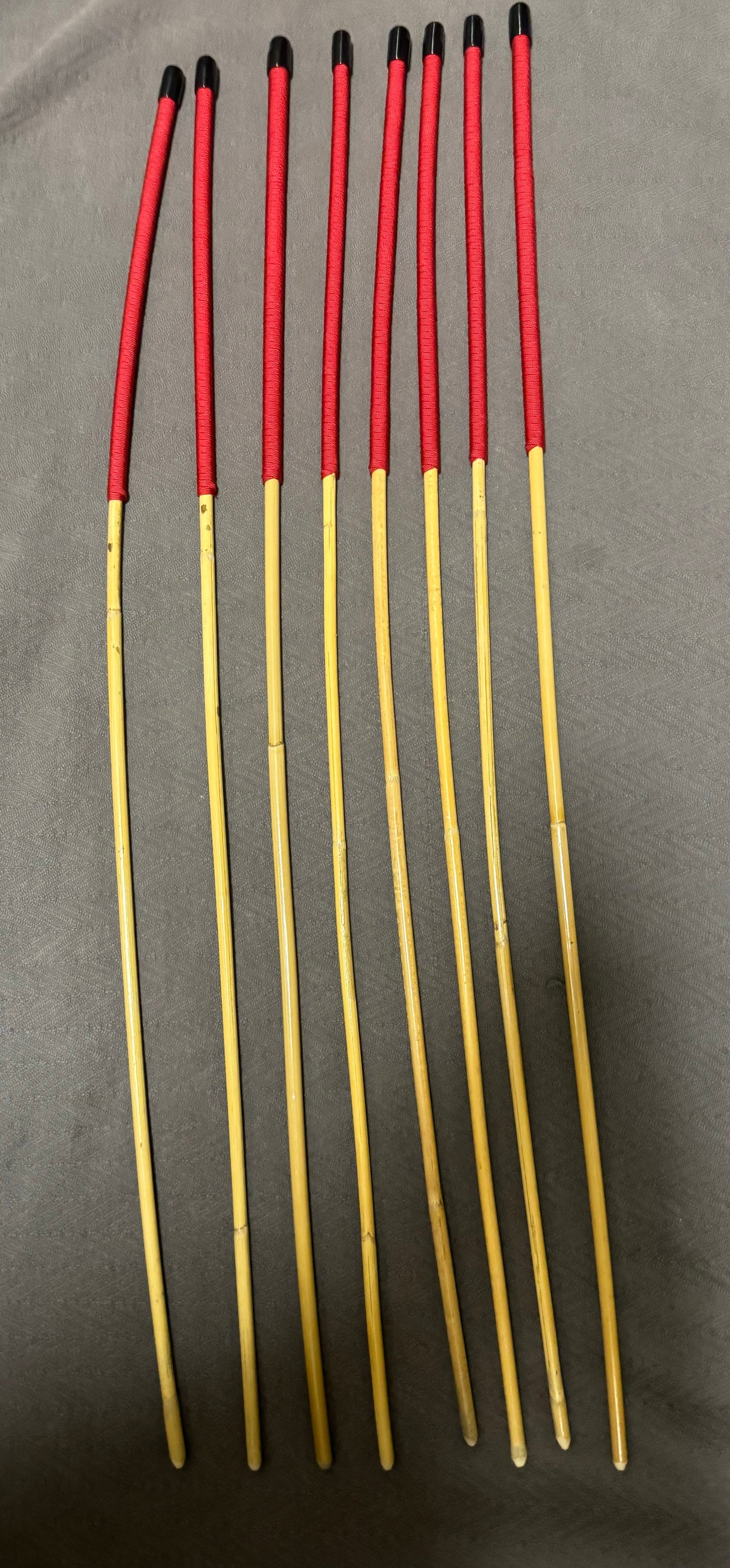 Whippy and Thin Dragon Canes Set of 8- 90 cms L & 6 - 10 mm D - Imperial Red Paracord Handles - Stripewell Canes