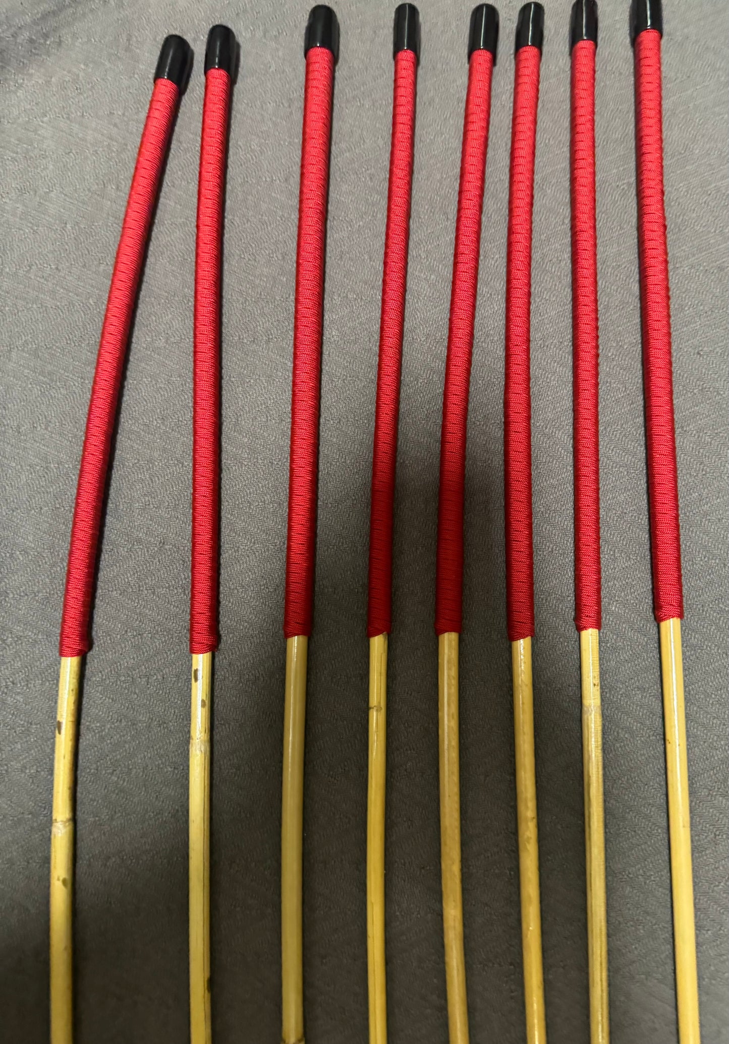 Whippy and Thin Dragon Canes Set of 8- 90 cms L & 6 - 10 mm D - Imperial Red Paracord Handles - Stripewell Canes