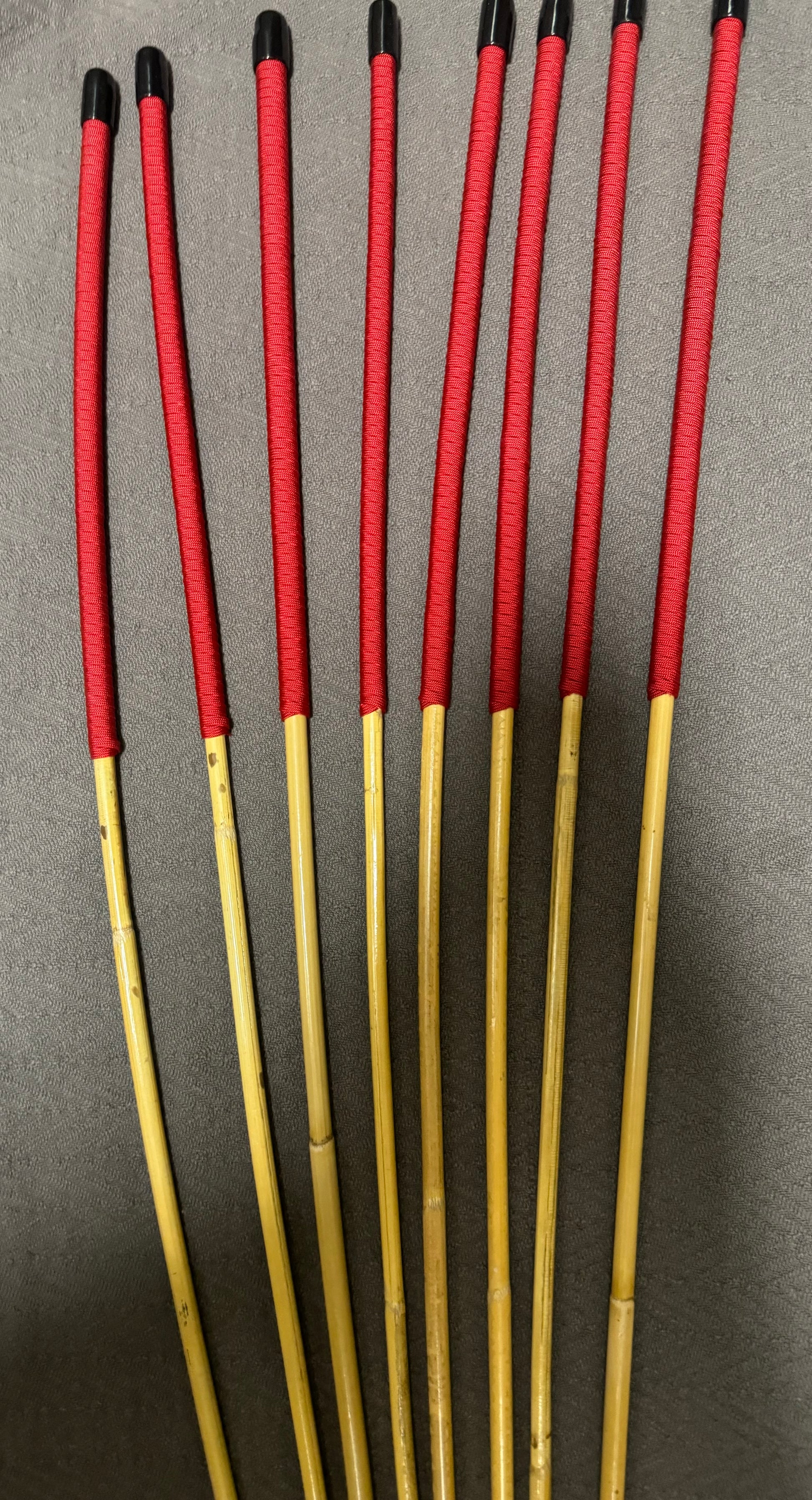 Whippy and Thin Dragon Canes Set of 8- 90 cms L & 6 - 10 mm D - Imperial Red Paracord Handles - Stripewell Canes