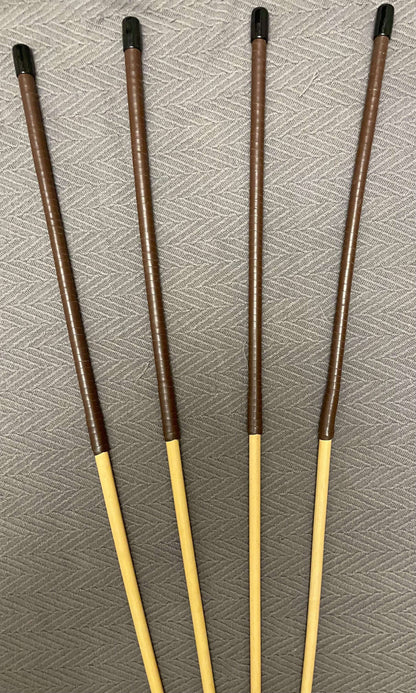 No Knot / Knotless / Ultimate Dragon Canes Set of 4 - 100 cms length - BRANDY Kangaroo Leather Handles - Stripewell Canes