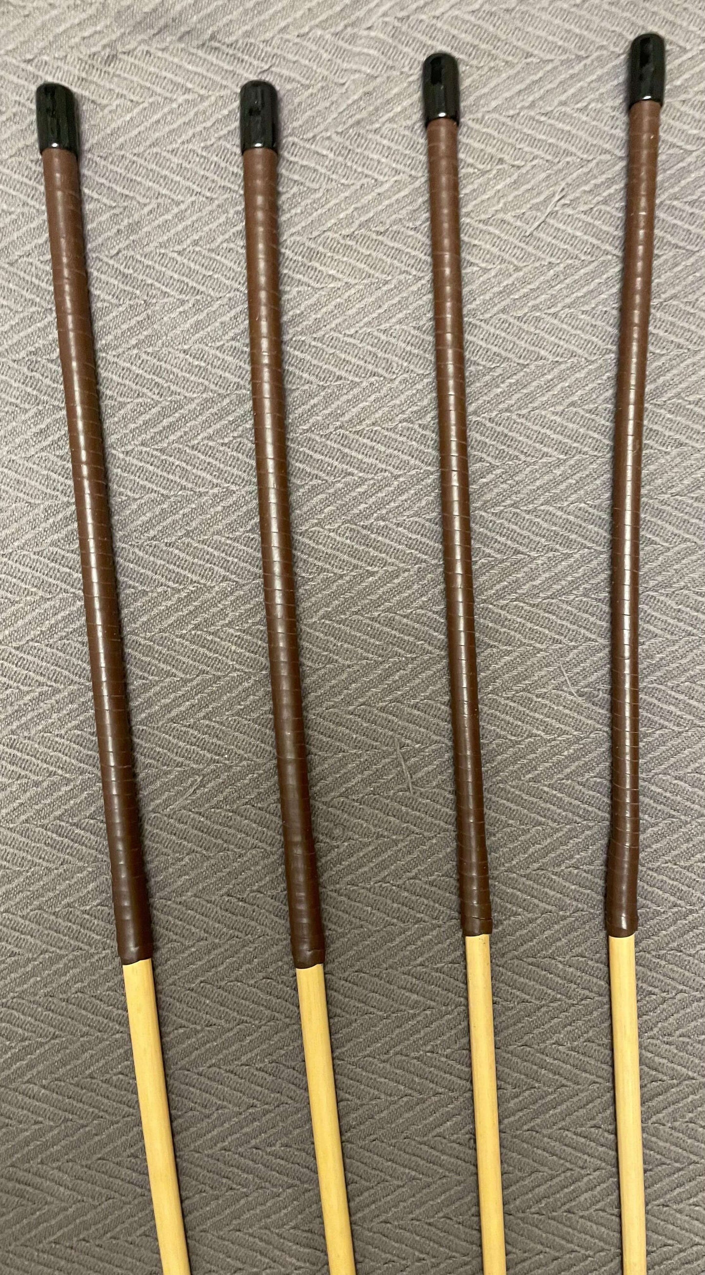 No Knot / Knotless / Ultimate Dragon Canes Set of 4 - 100 cms length - BRANDY Kangaroo Leather Handles - Stripewell Canes