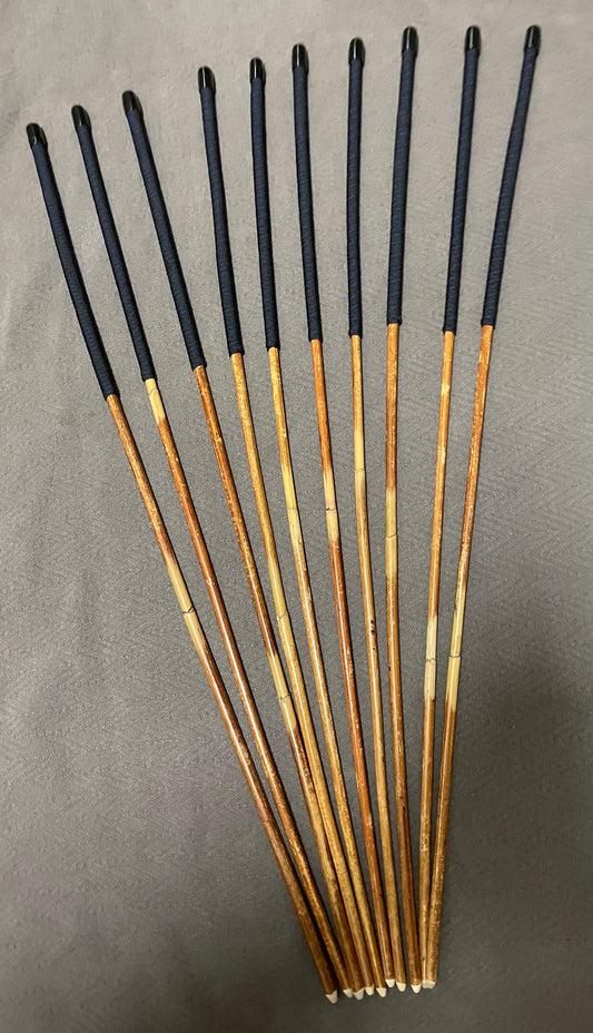 Set of 10 Natural Dragon Canes / BDSM Canes / School Canes SECONDS SET - 95 cms L -& 8.5 - 12.5 mm D - Blue Streak Paracord Handles - Stripewell Canes