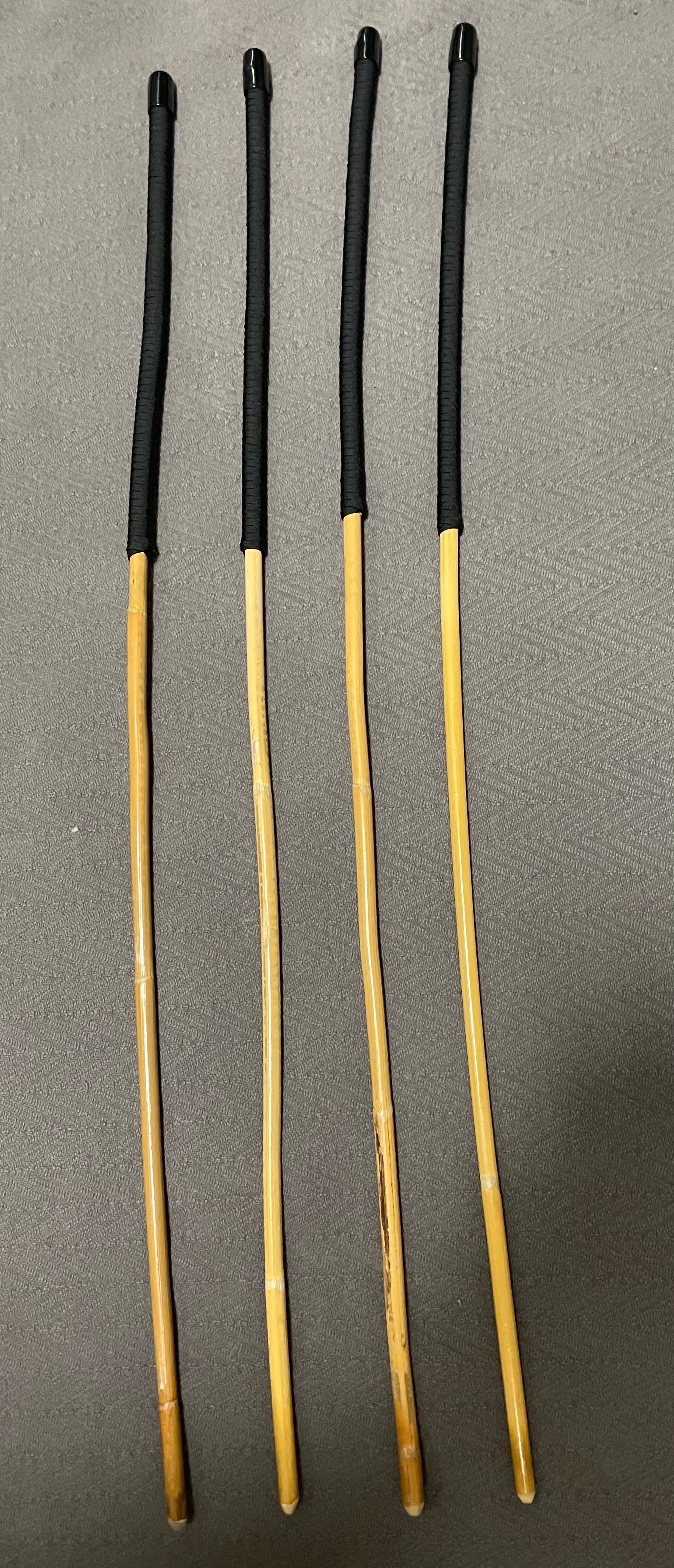 Senior Kooboo Rattan Punishment Canes / School Canes  Set of 4  - 83 - 87 cms L & 9.5 - 10.5 mm D - BLACK Paracord Handles - Stripewell Canes