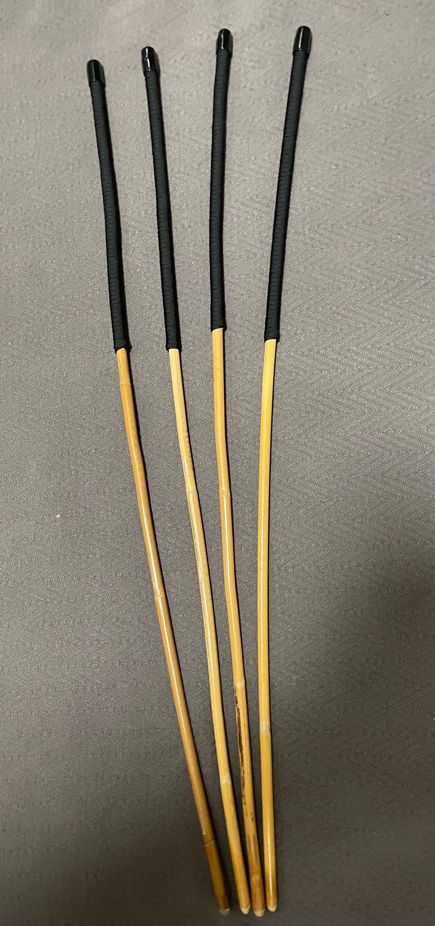 Senior Kooboo Rattan Punishment Canes / School Canes  Set of 4  - 83 - 87 cms L & 9.5 - 10.5 mm D - BLACK Paracord Handles - Stripewell Canes