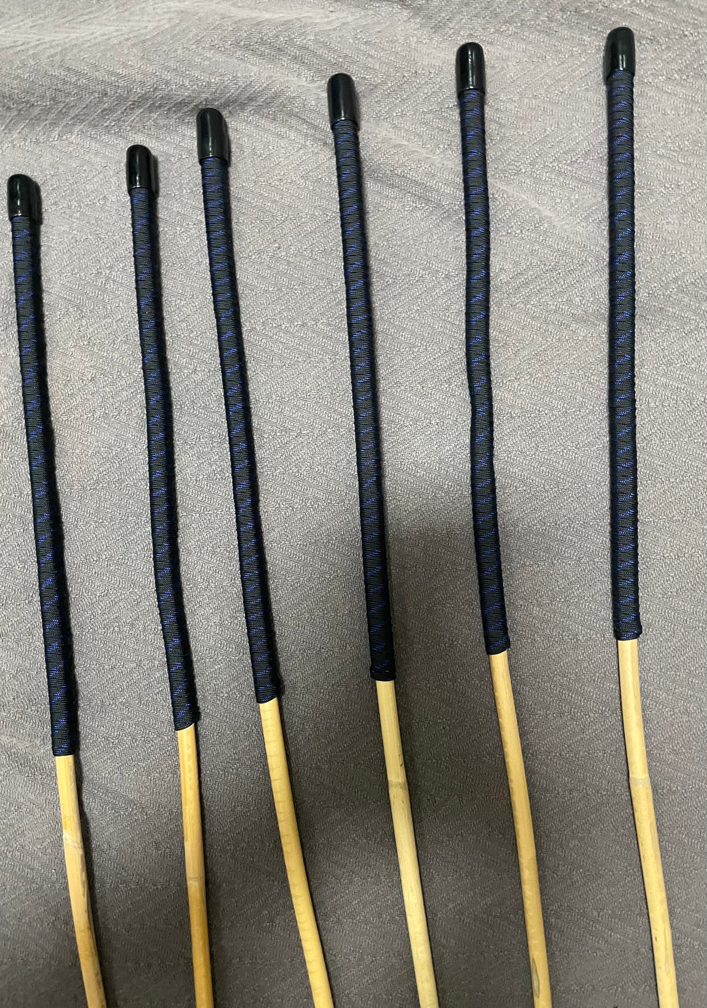 Set of 6 Kooboo Rattan Punishment canes BLUE STREAK Paracord Handles - Stripewell Canes