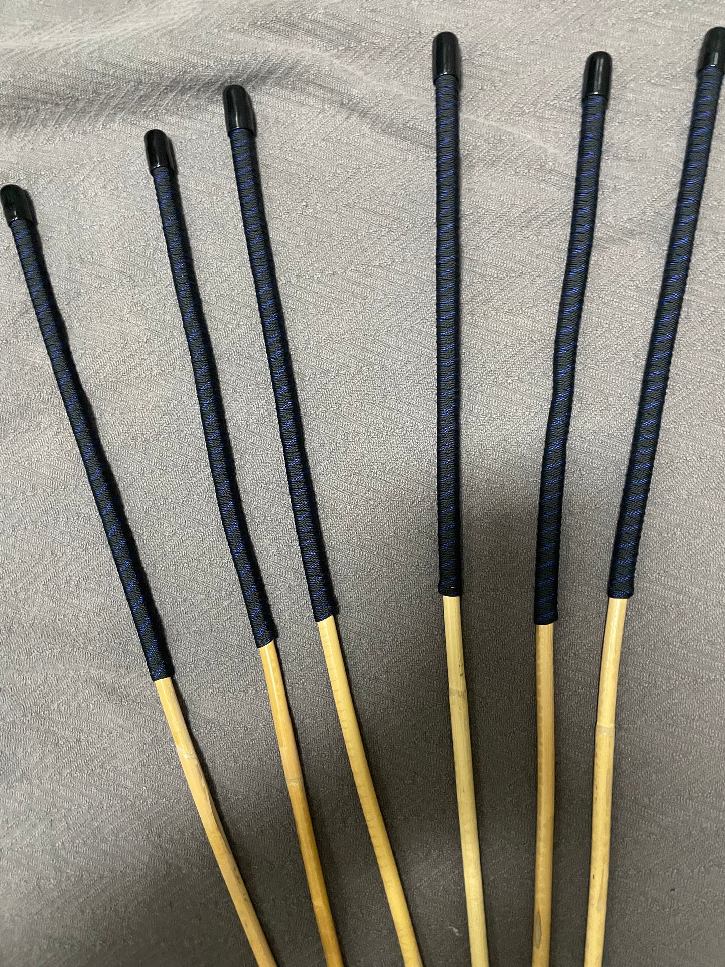 Set of 6 Kooboo Rattan Punishment canes BLUE STREAK Paracord Handles - Stripewell Canes