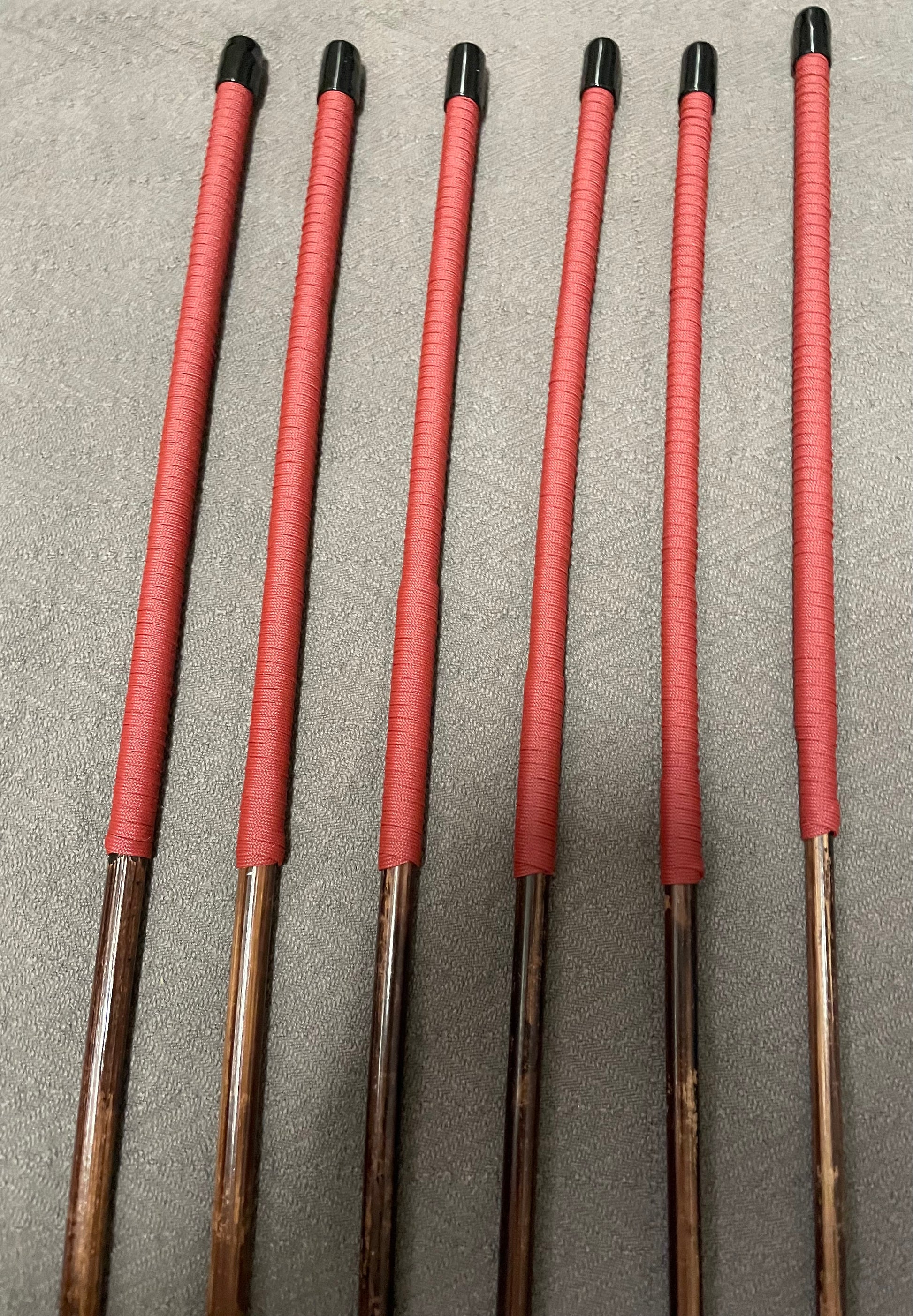 No Knot / Knotless Smoked Dragon Canes Set of 6 Brick Red Paracord Handles - Stripewell Canes