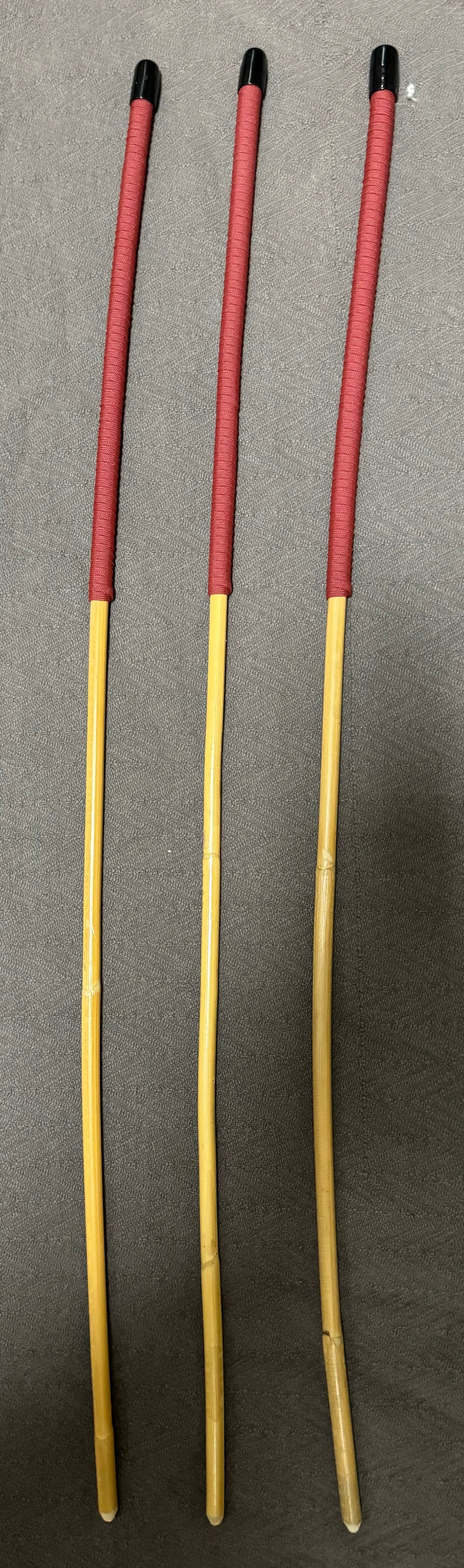 Senior Kooboo Rattan Punishment Canes / School Canes  Set of 3  - 80 - 82 cms L & 9 - 10 mm D - BRICK RED Paracord Handles - Stripewell Canes