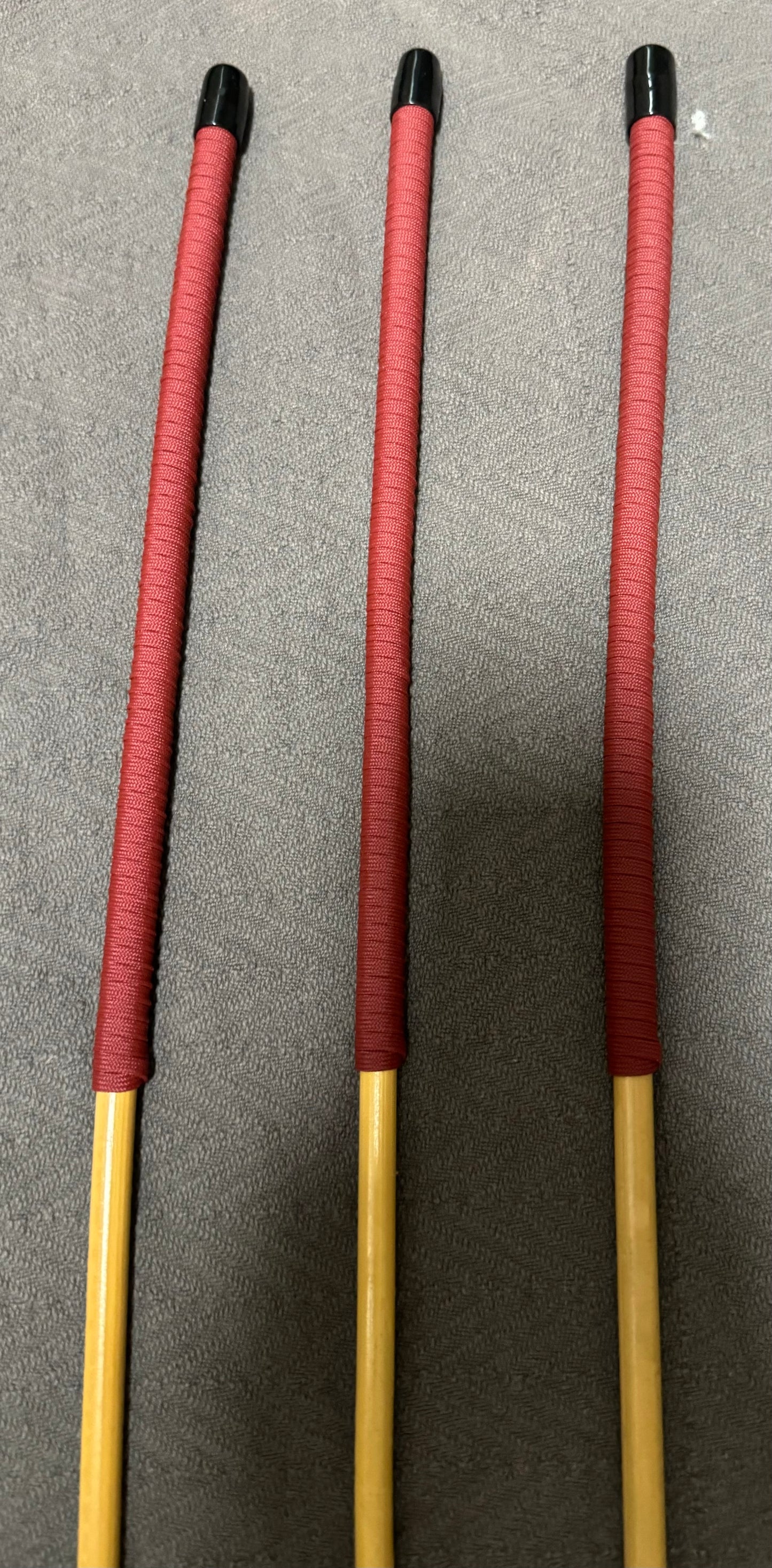 Senior Kooboo Rattan Punishment Canes / School Canes  Set of 3  - 80 - 82 cms L & 9 - 10 mm D - BRICK RED Paracord Handles - Stripewell Canes