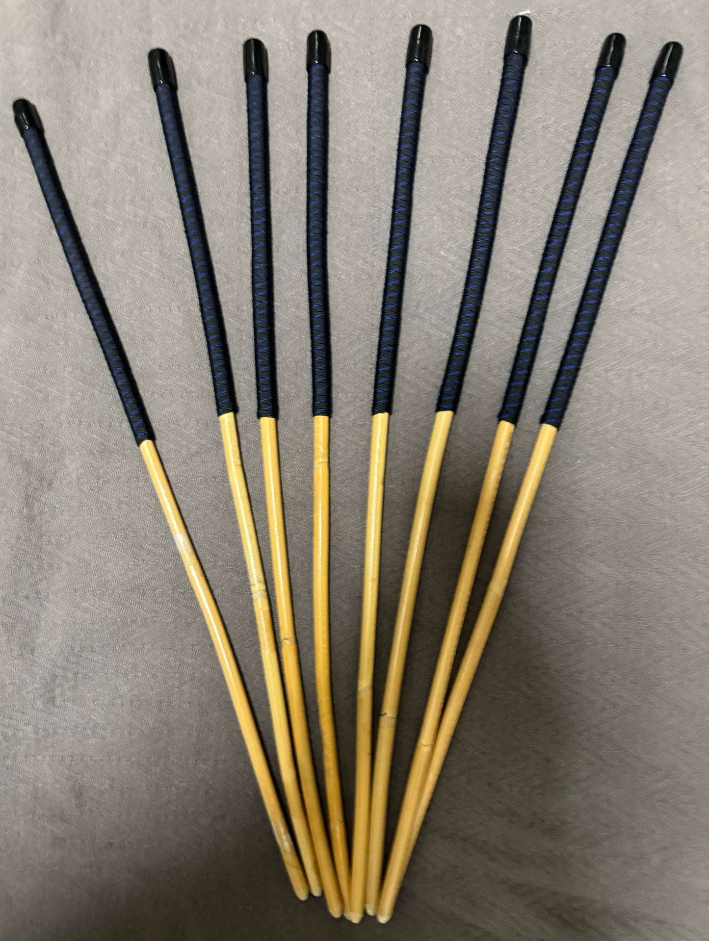 OTK Canes Set of 8 Kooboo Rattan Punishment canes / School Canes - 60 cms Length - BLUE STREAK Paracord Handles - Stripewell Canes