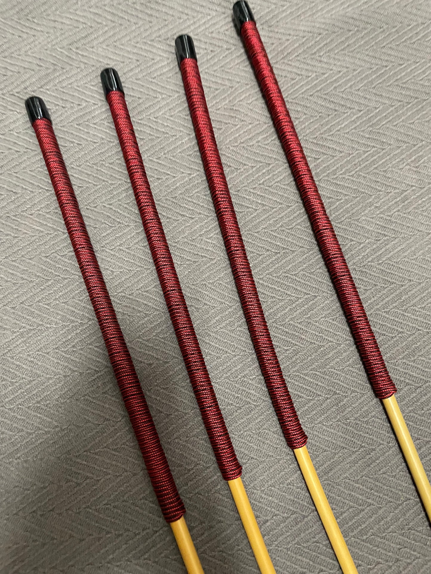 Pro Disciplinarian Toychest Essentials Set of 4 Natural Dragon Punishment Canes / School Canes / Whipping Canes - PRO SET - 98 to 102 cms L - 14" BLACK/RED Kangaroo Leather Handles