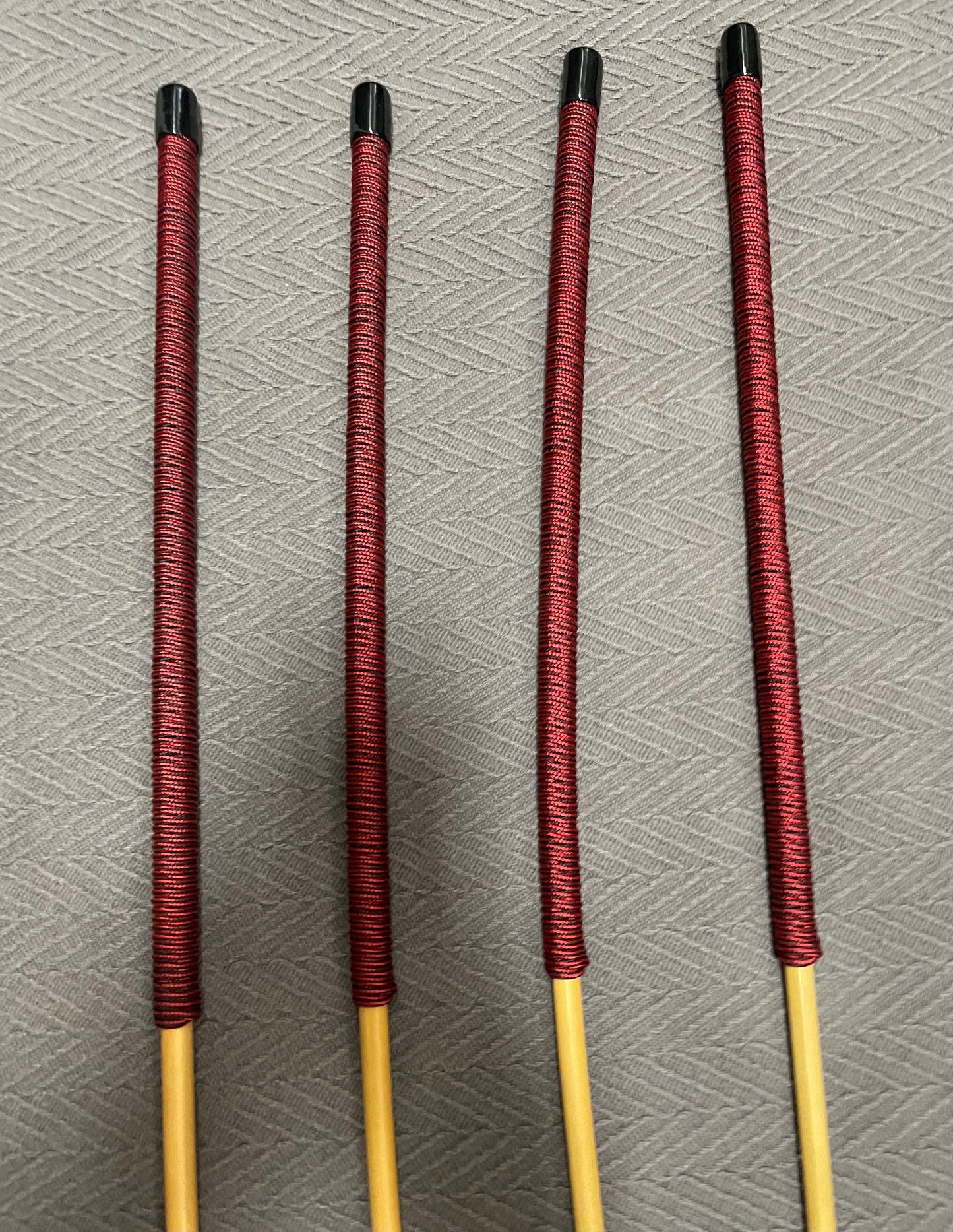 Pro Disciplinarian Toychest Essentials Set of 4 Natural Dragon Punishment Canes / School Canes / Whipping Canes - PRO SET - 98 to 102 cms L - 14" BLACK/RED Kangaroo Leather Handles