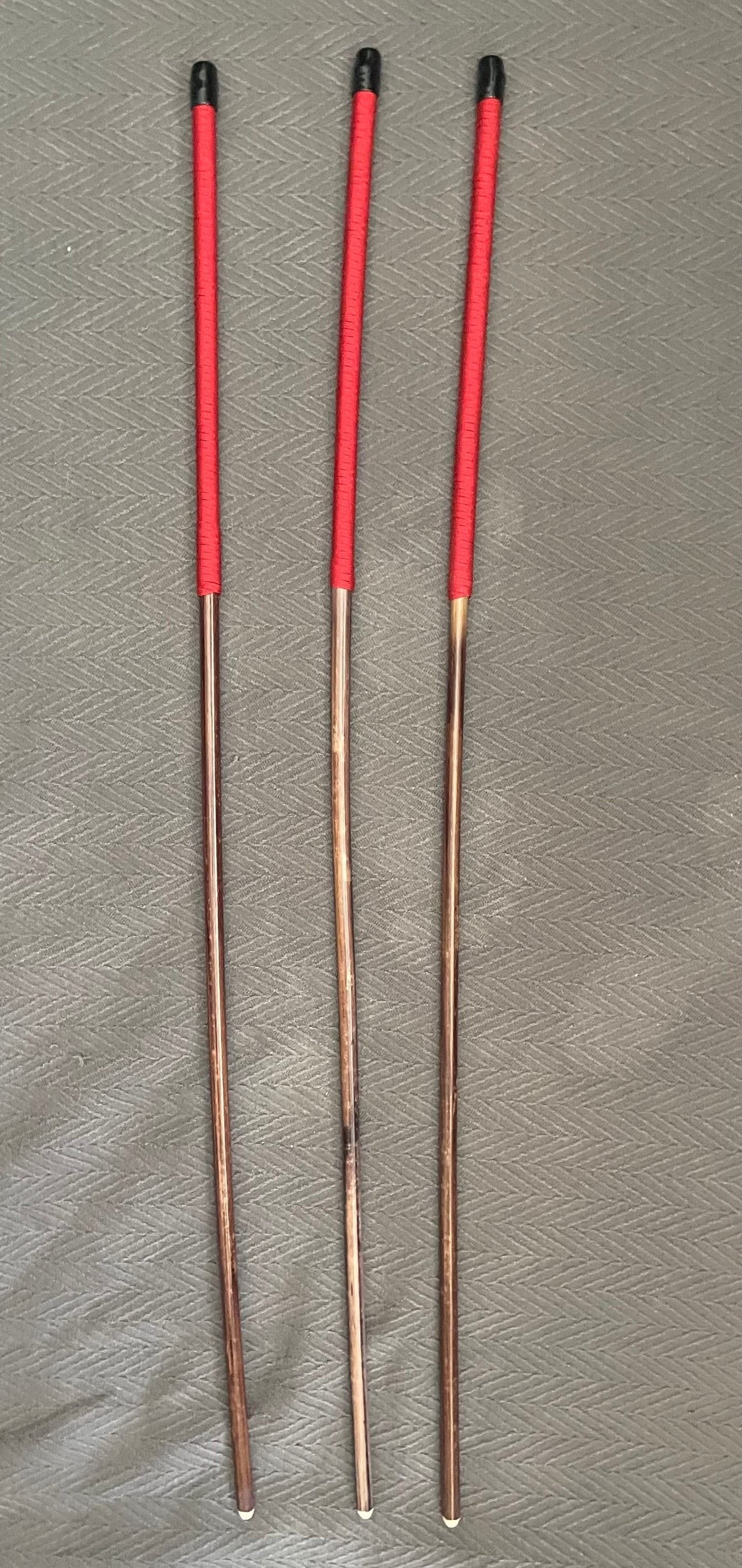 No Knot Smoked Dragon Canes Set of 3 / Knotless Smoked Dragon Canes / Ultimate Canes  - NO KNOT PRO SET -  90 - 92 cms Length - 12" BLACK Kangaroo Leather OR RED / BLACK Paracord Handles